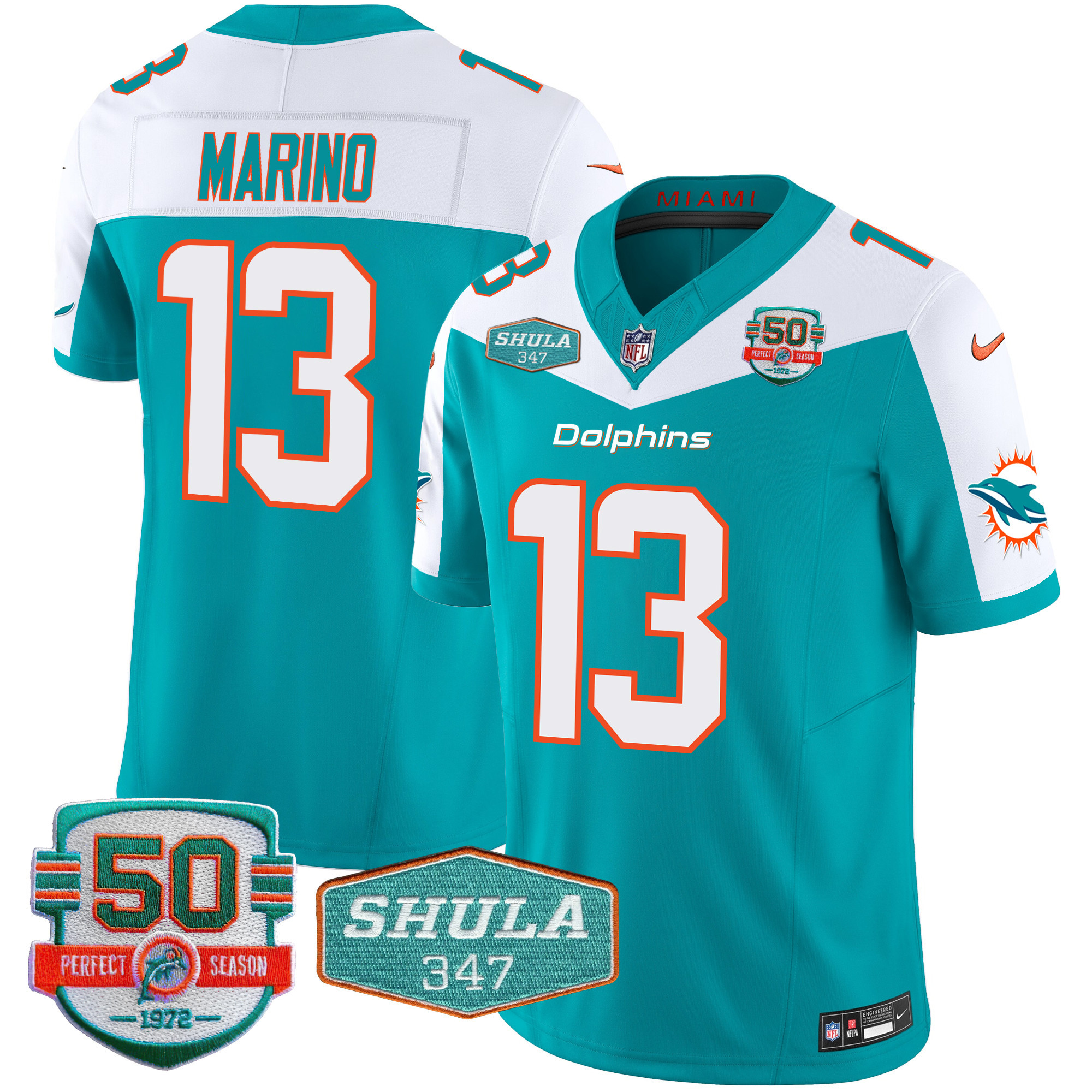 Dan Marino Men's Miami Dolphins Shula 347 Patch Vapor Limited Aqua Alternate Jersey - All Stitched