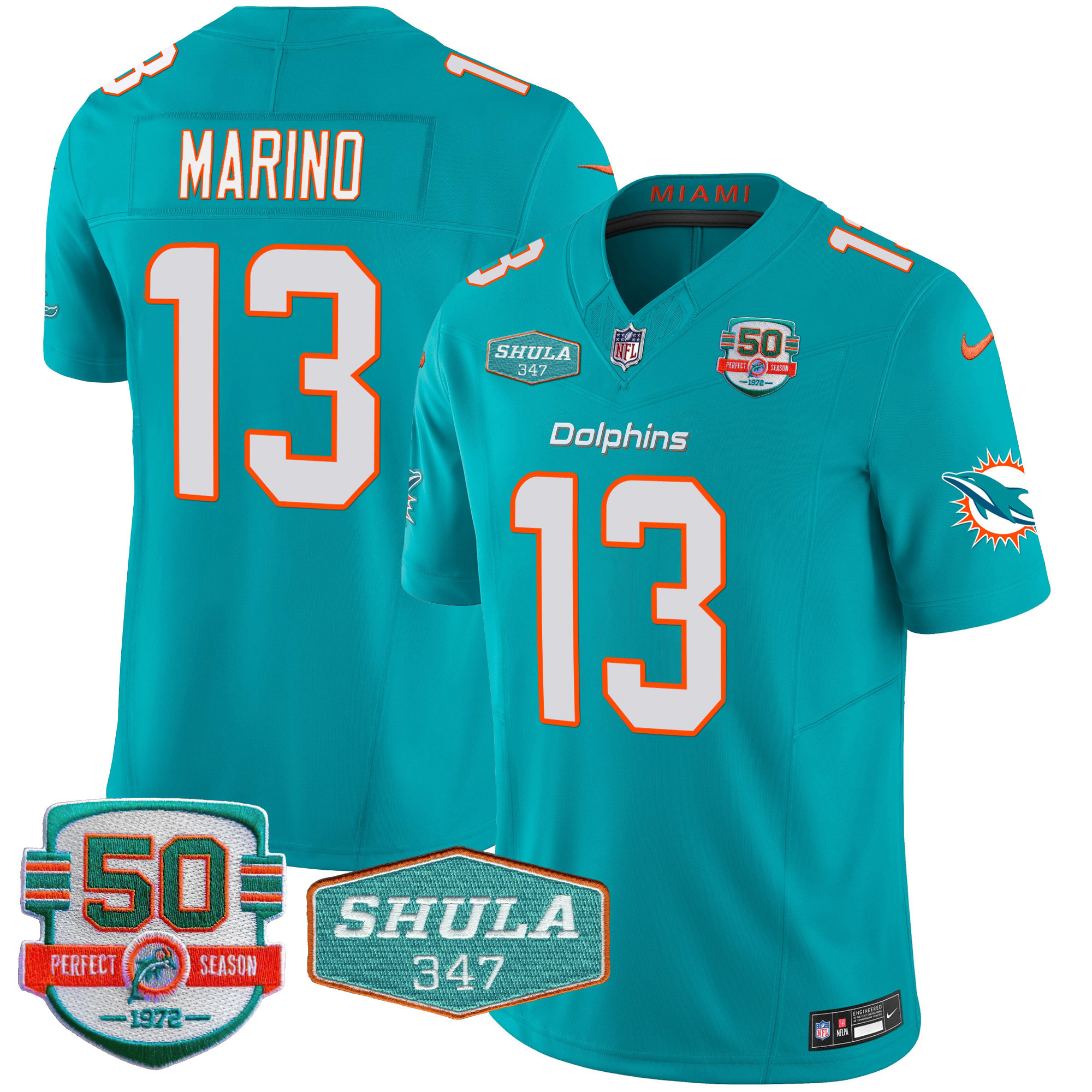 Dan Marino Men's Miami Dolphins Shula 347 Patch Vapor Limited Aqua Jersey - All Stitched