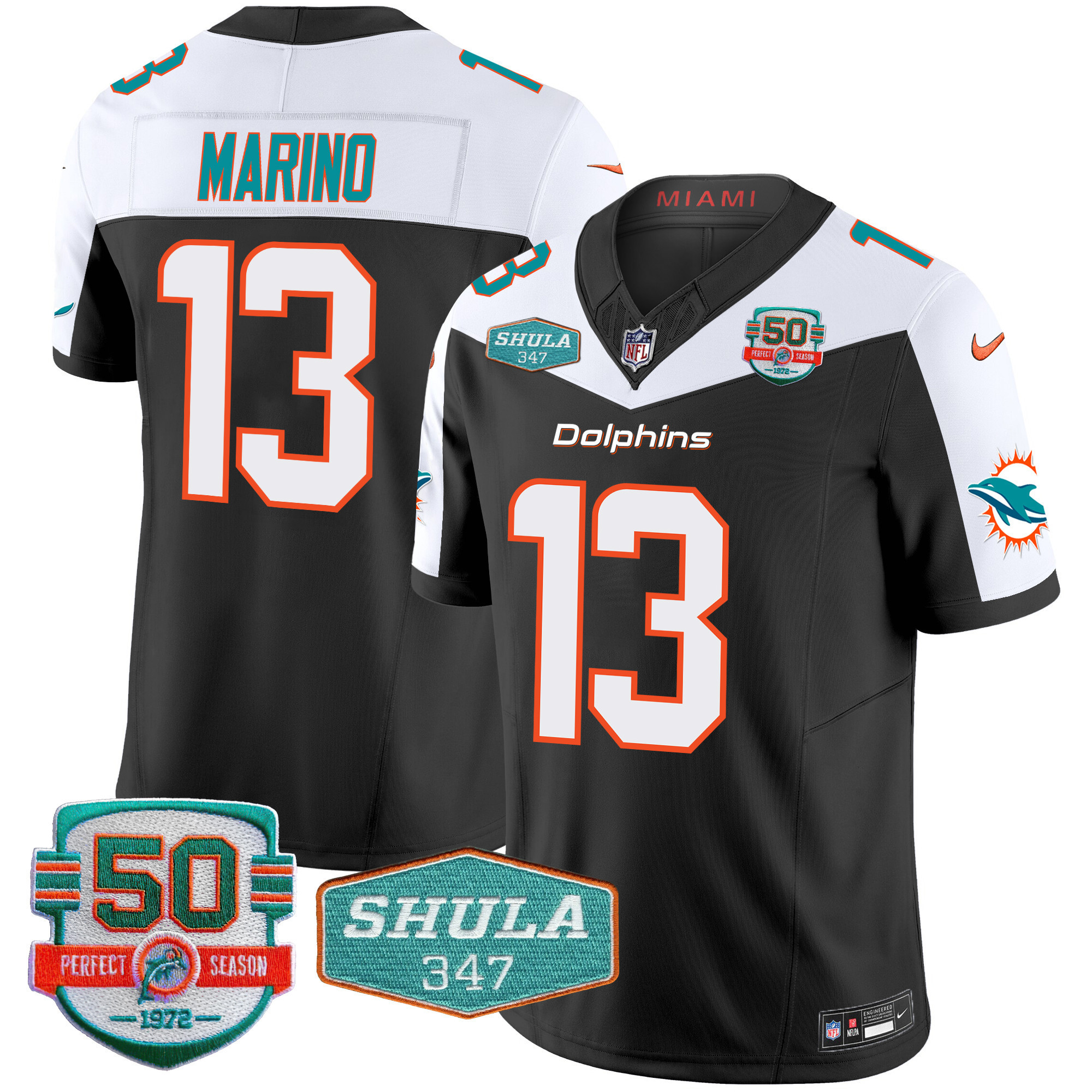 Dan Marino Men's Miami Dolphins Shula 347 Patch Vapor Limited Black Alternate Jersey - All Stitched