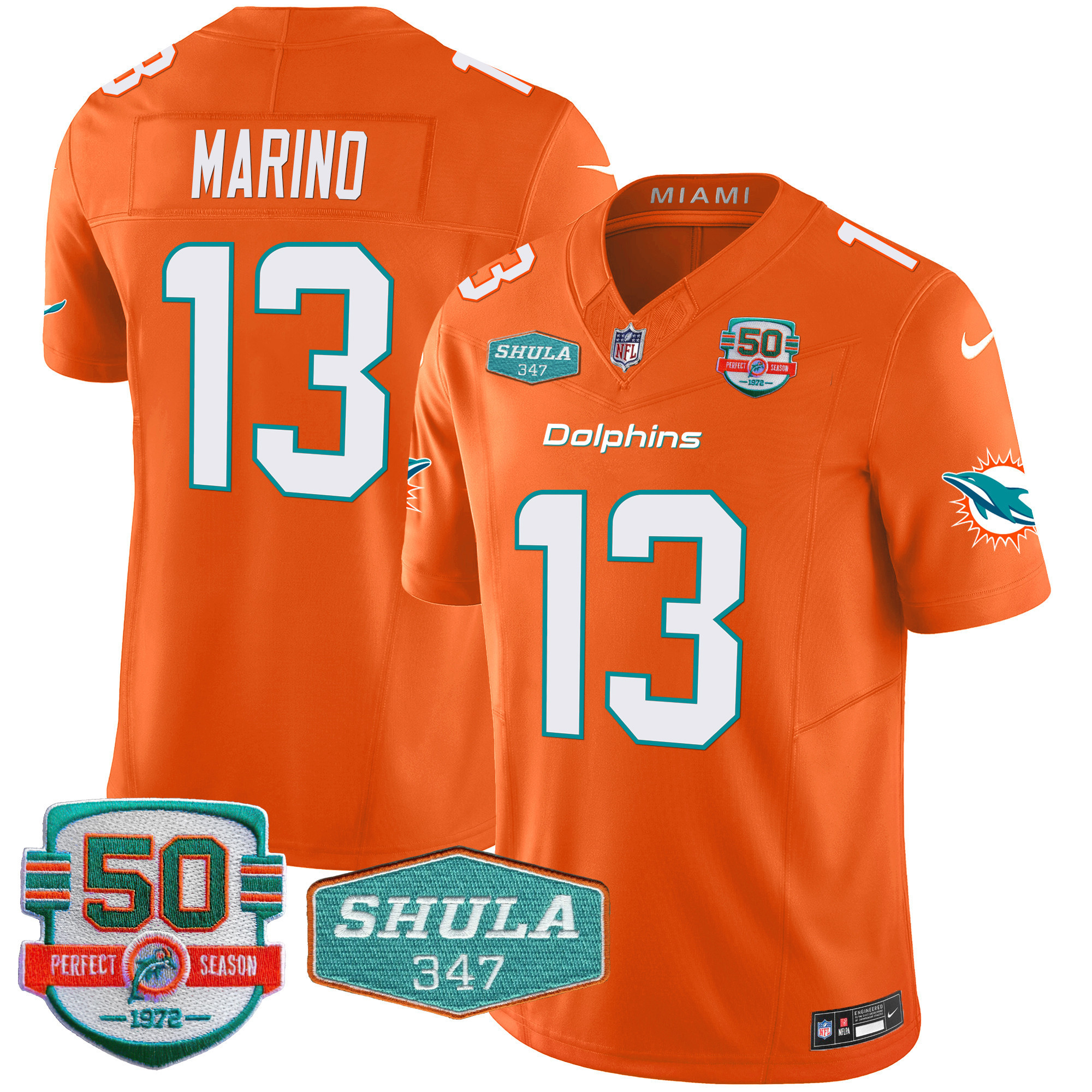Dan Marino Men's Miami Dolphins Shula 347 Patch Vapor Limited Orange Jersey - All Stitched