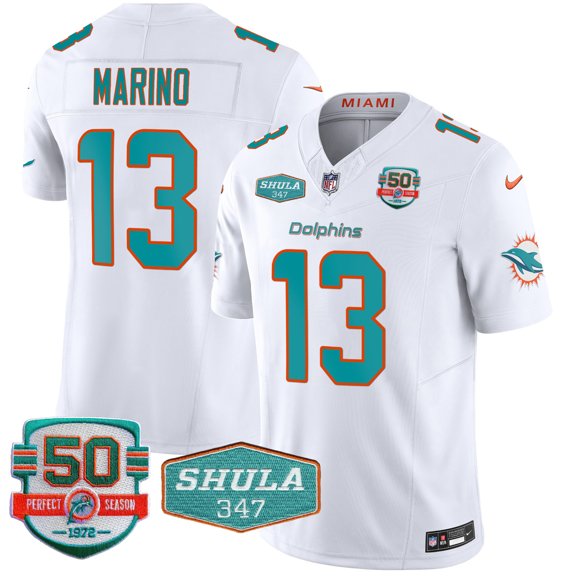Dan Marino Men's Miami Dolphins Shula 347 Patch Vapor White Jersey - All Stitched