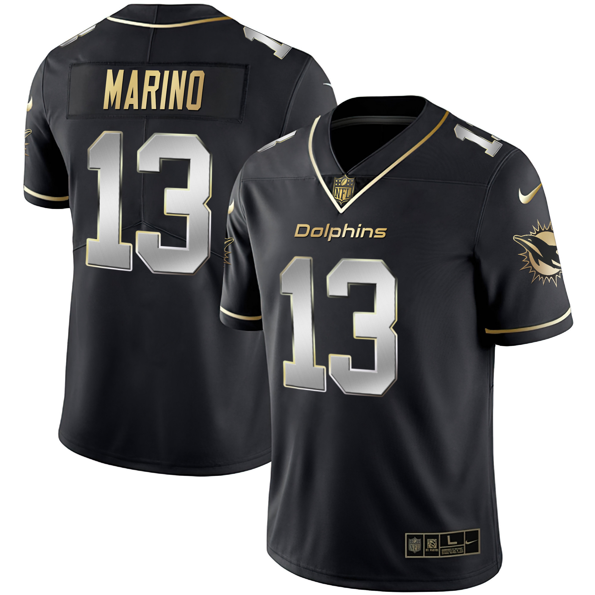 Dan Marino Men's Miami Dolphins White Gold & Black Gold Black Limited Jersey - All Stitched
