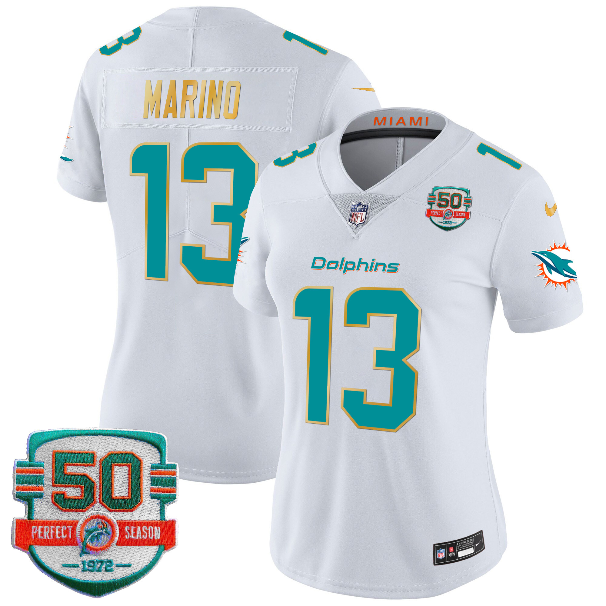 Dan Marino Women's Miami Dolphins Gold Trim Vapor Limited White Jersey - All Stitched