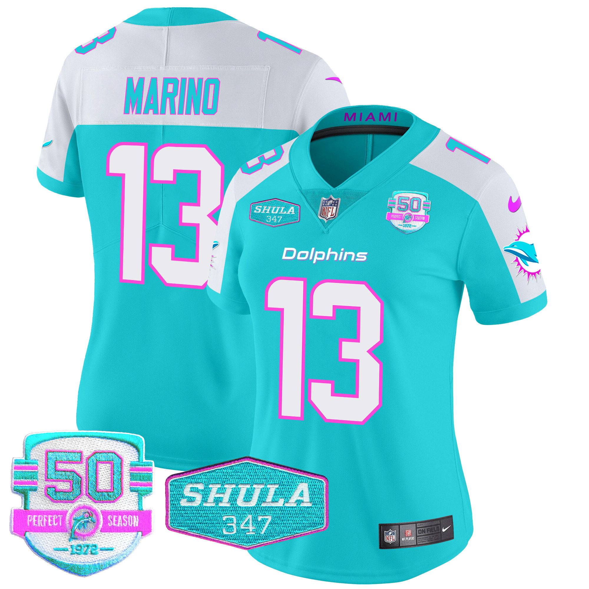 Dan Marino Women's Miami Dolphins "Miami Vice" Vapor Limited Aqua Alternate Jersey - All Stitched