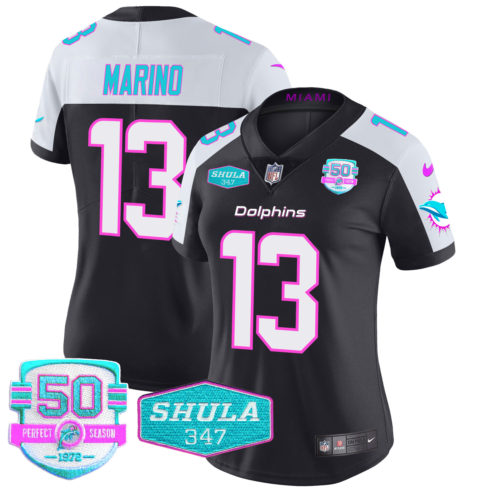 Dan Marino Women's Miami Dolphins "Miami Vice" Vapor Limited Black Alternate Jersey - All Stitched
