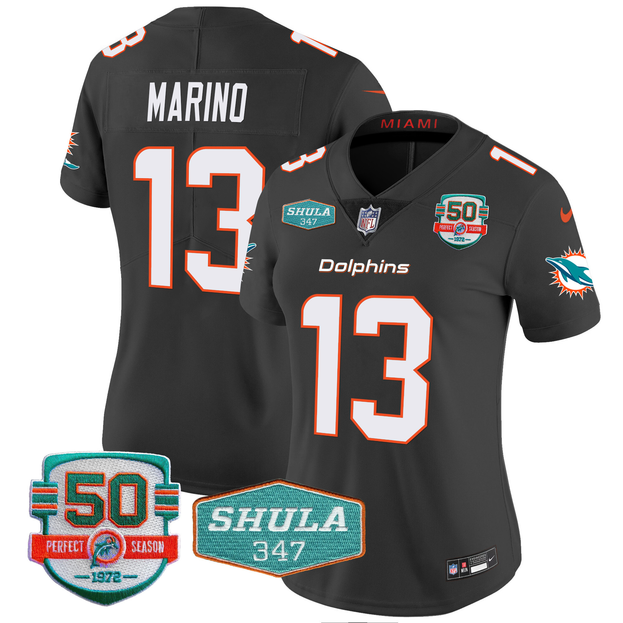 Dan Marino Women's Miami Dolphins Shula 347 Patch Vapor Black Jersey - All Stitched