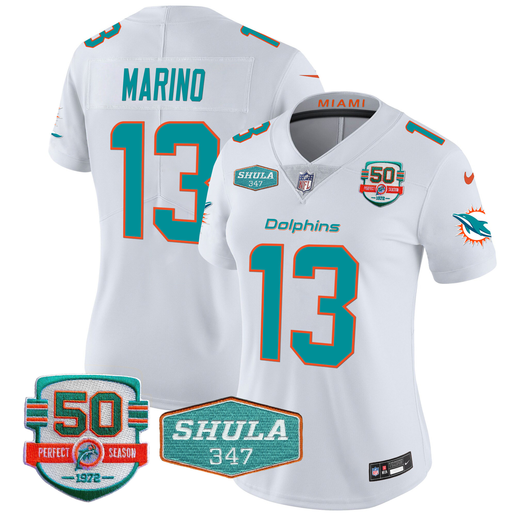 Dan Marino Women's Miami Dolphins Shula 347 Patch Vapor White Jersey - All Stitched