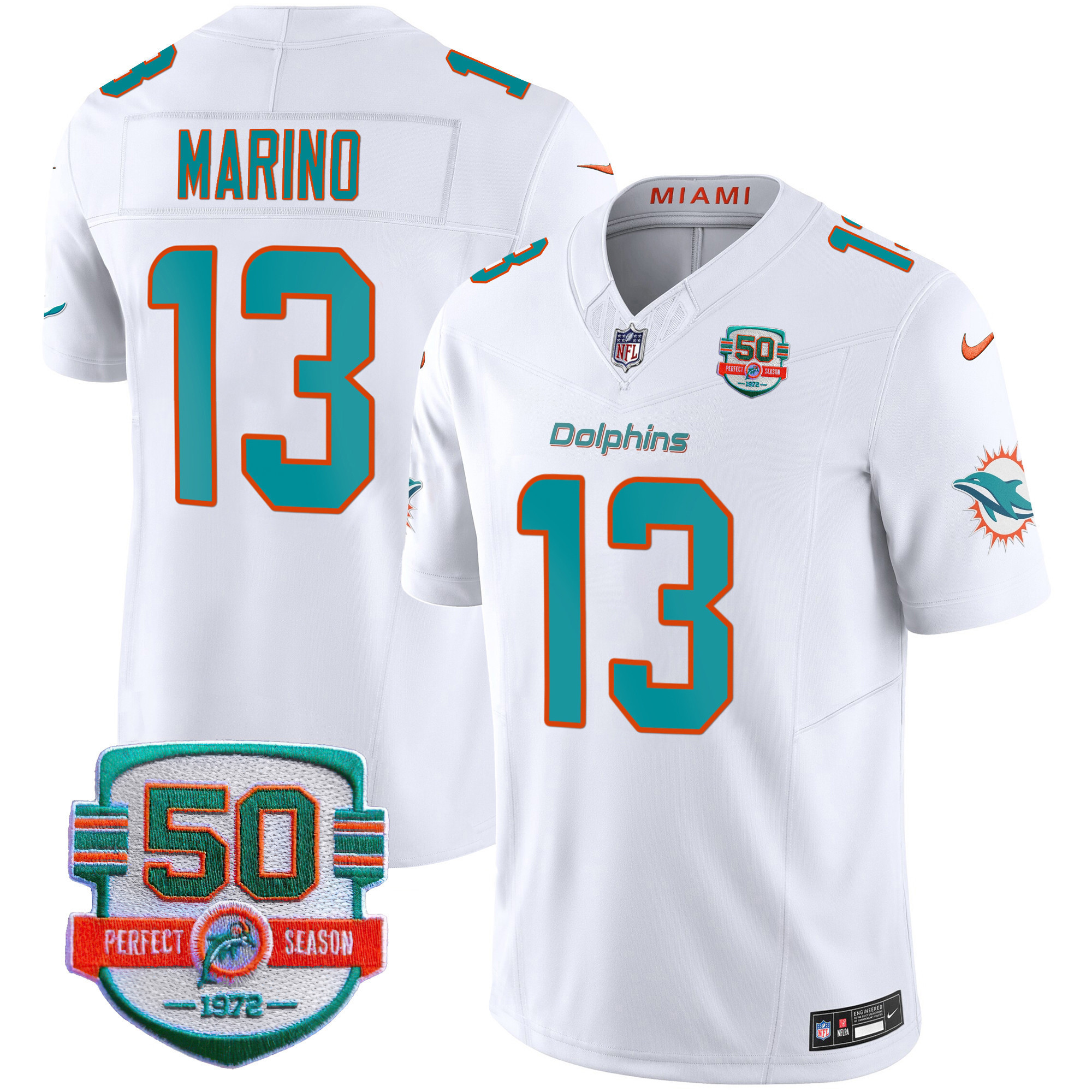 Dan Marino Youth's Miami Dolphins 50th 1972 Perfect Season Patch Vapor White Jersey - All Stitched