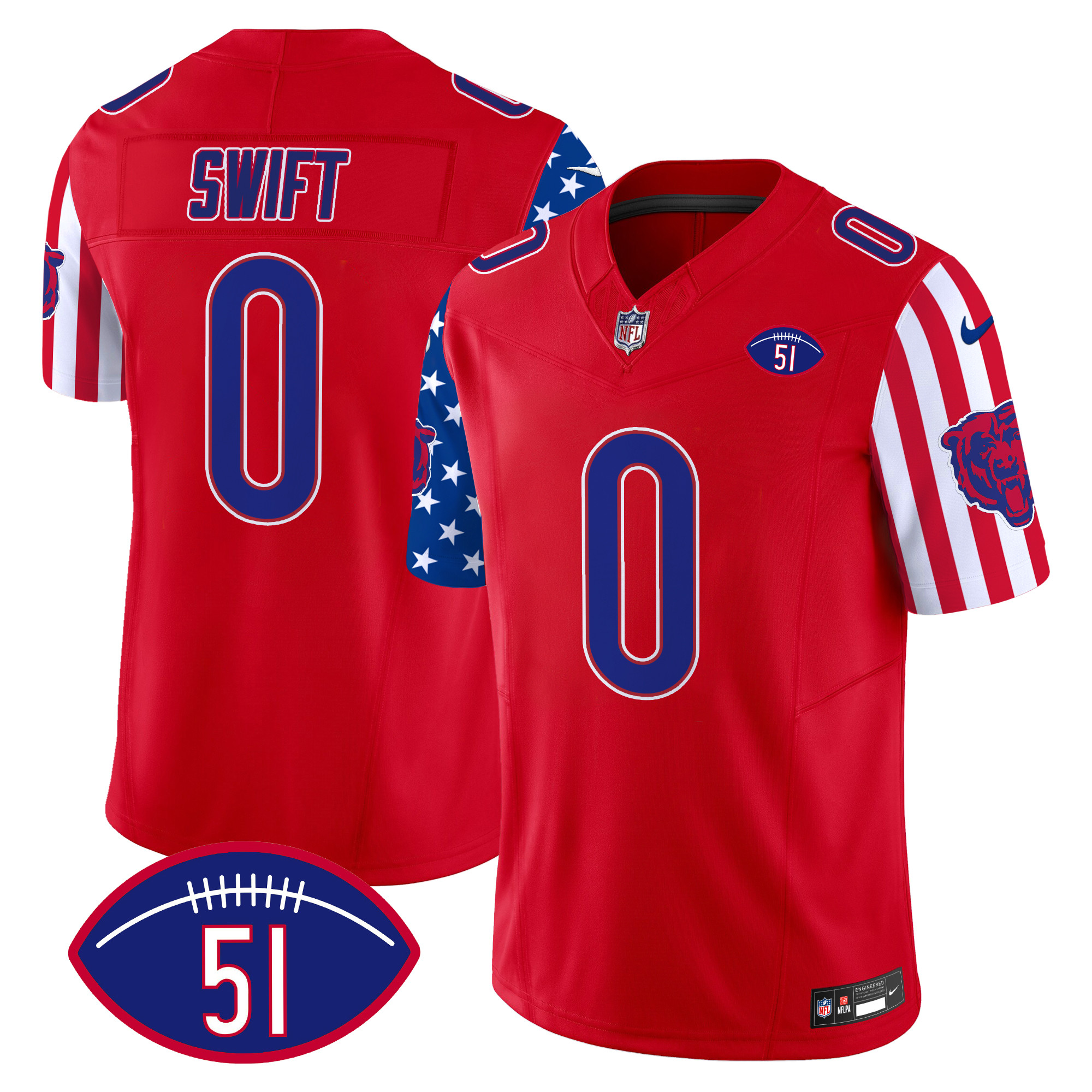 D'Andre Swift Men's Chicago Bears American Style Vapor Limited Red Jersey - All Stitched