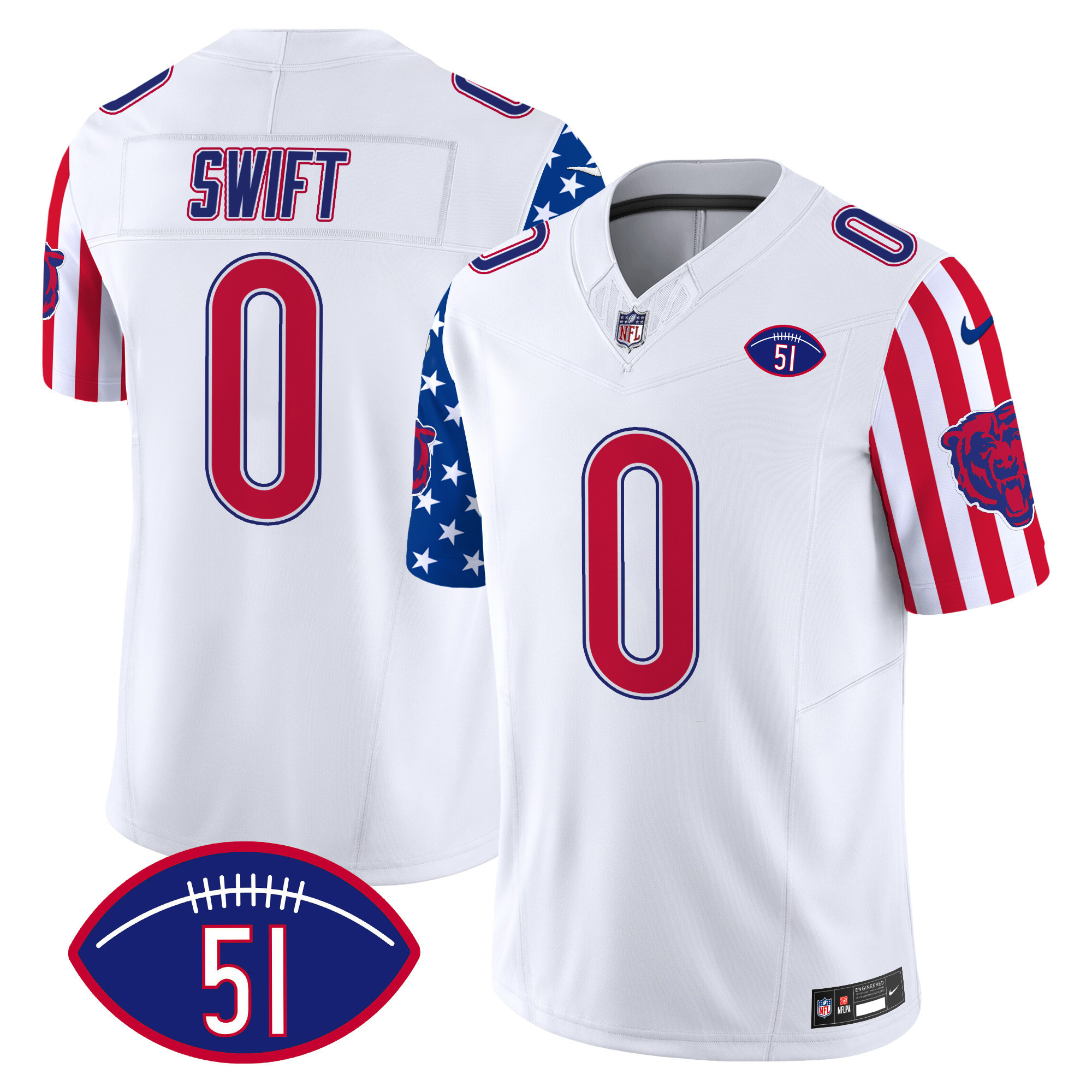 D'Andre Swift Men's Chicago Bears American Style Vapor Limited White Jersey - All Stitched
