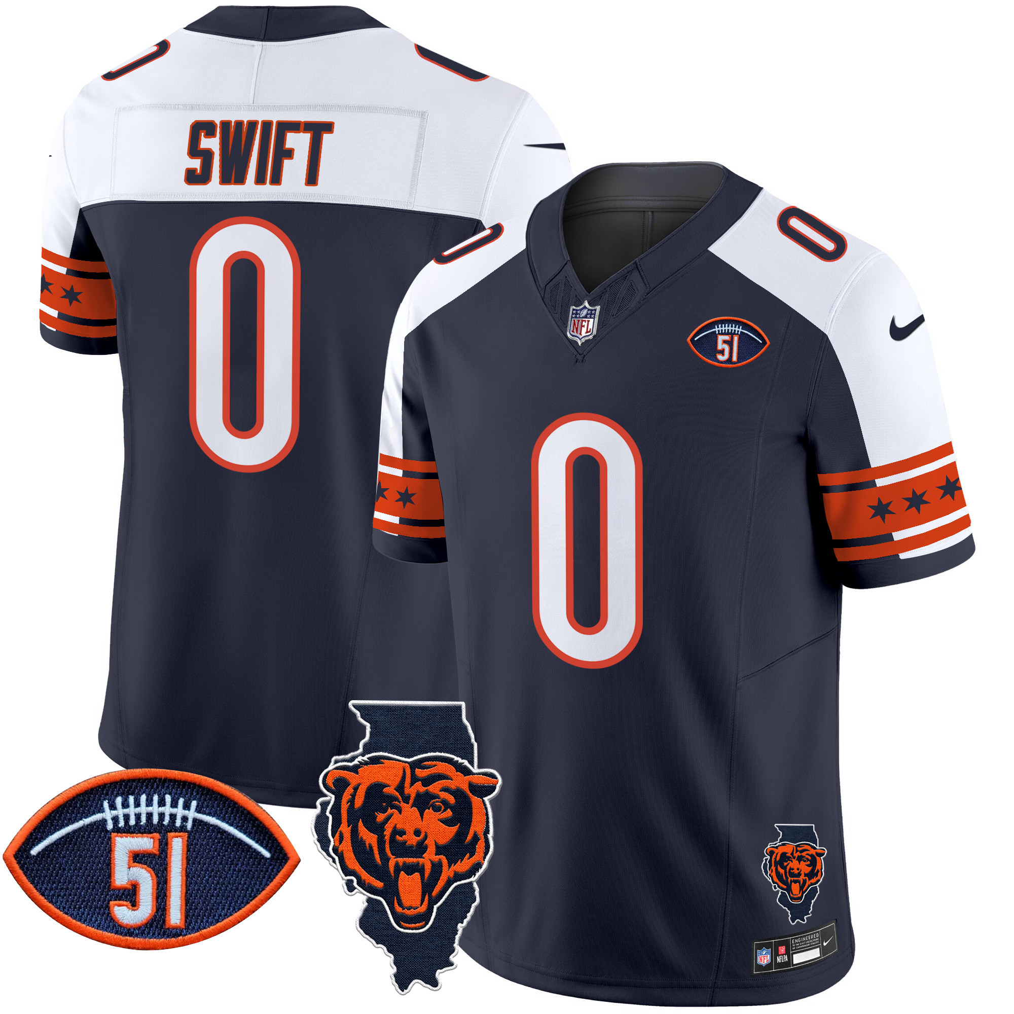 D'Andre Swift Men's Chicago Bears Illinois & Dick Butkus Patch Vapor Limited Alternate Jersey - All Stitched