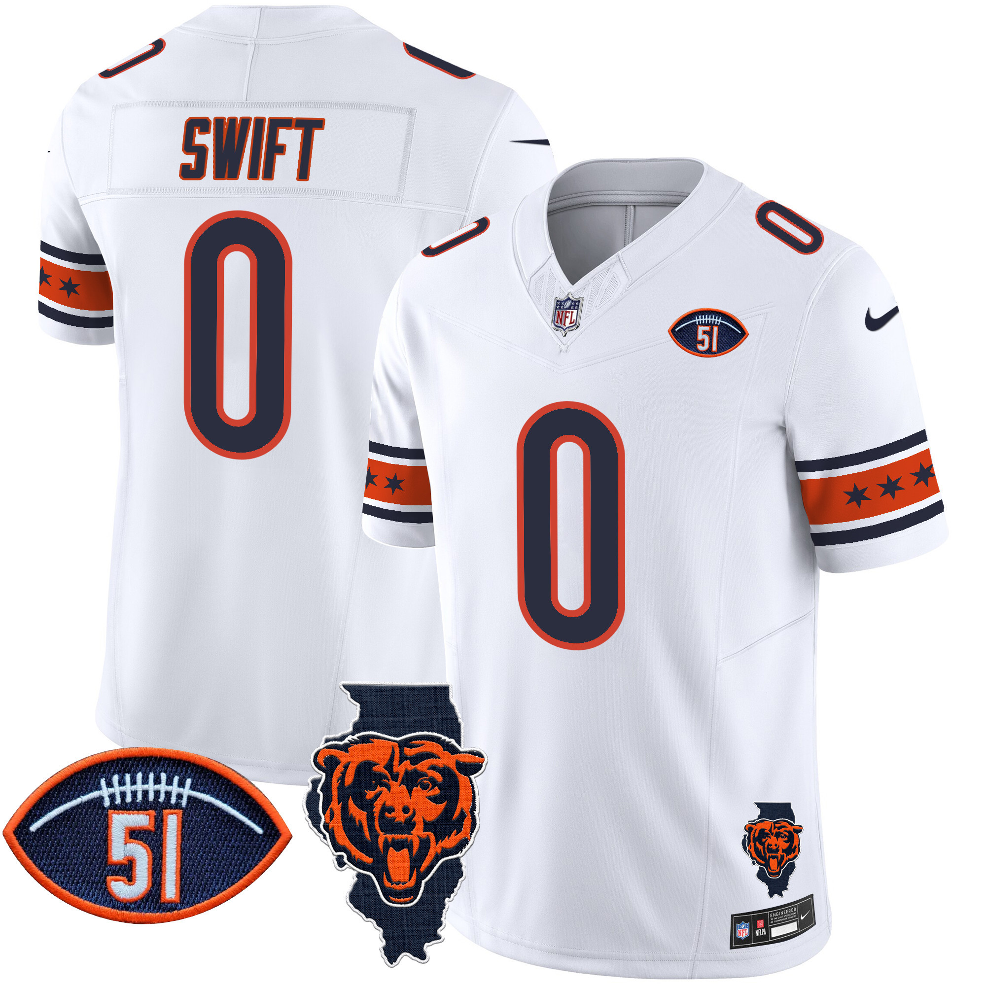 D'Andre Swift Men's Chicago Bears Illinois & Dick Butkus Patch Vapor Limited White Jersey - All Stitched