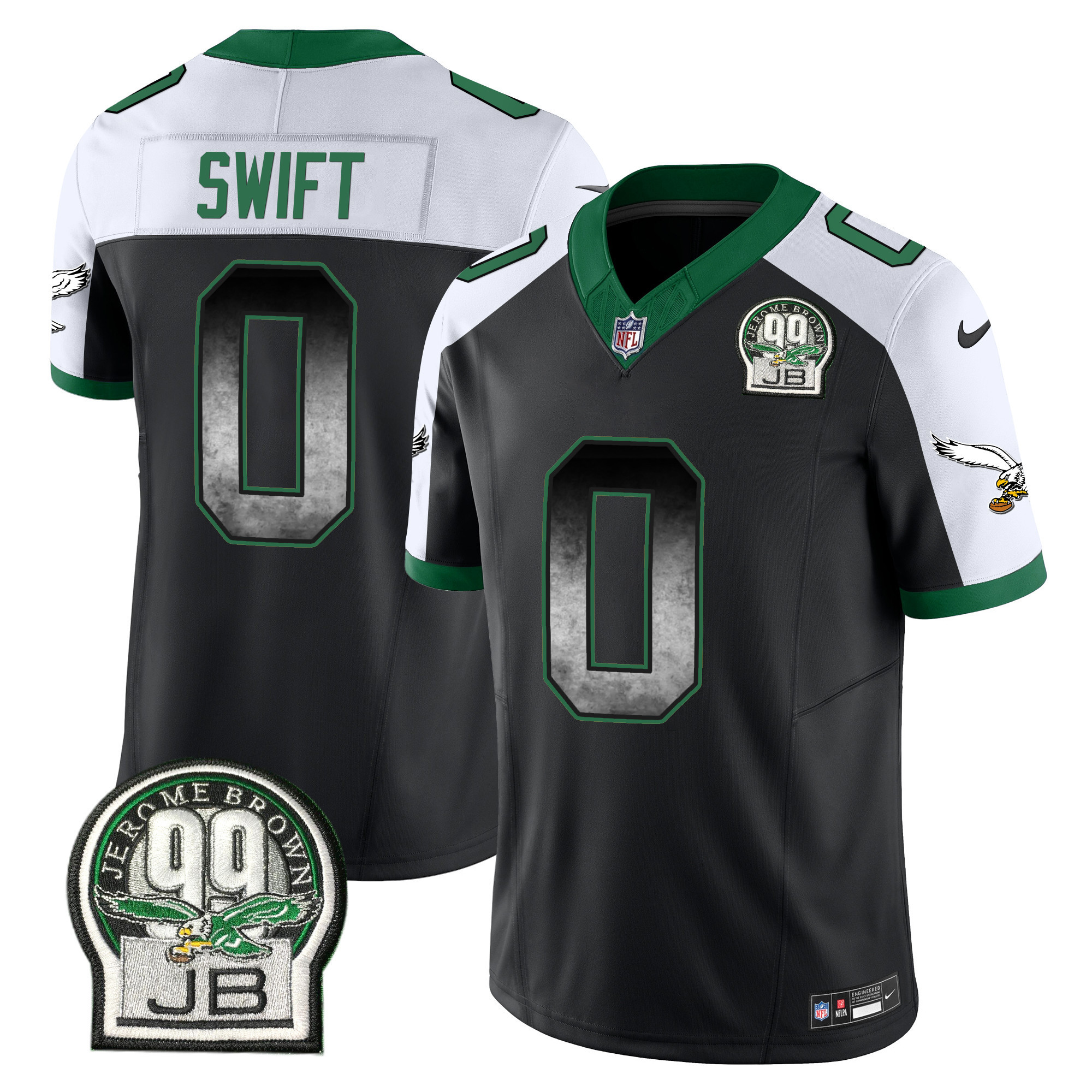 D'Andre Swift Men's Philadelphia Eagles Arch Smoke Kelly Green Vapor Black Alternate Jersey - All Stitched