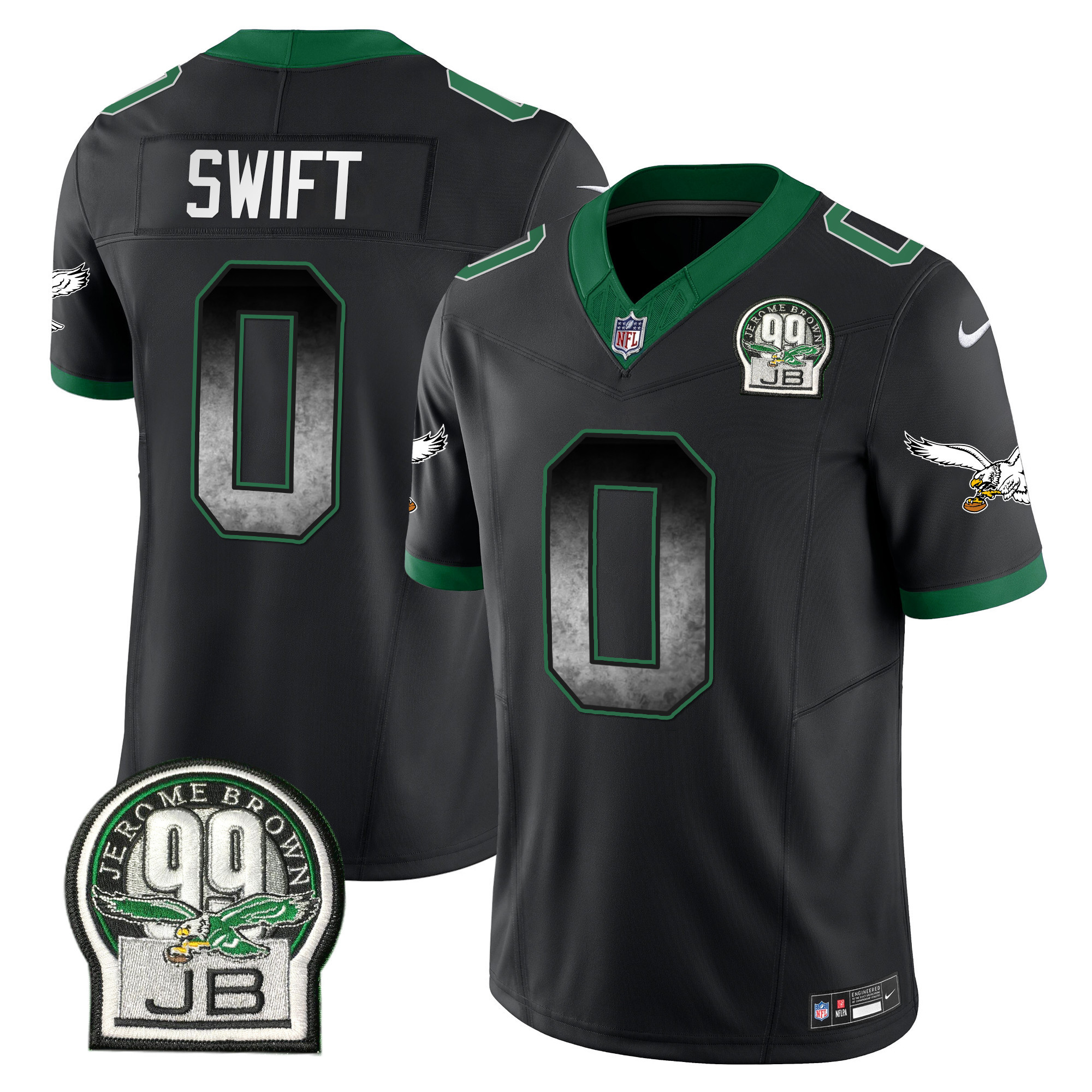 D'Andre Swift Men's Philadelphia Eagles Arch Smoke Kelly Green Vapor Black Jersey - All Stitched