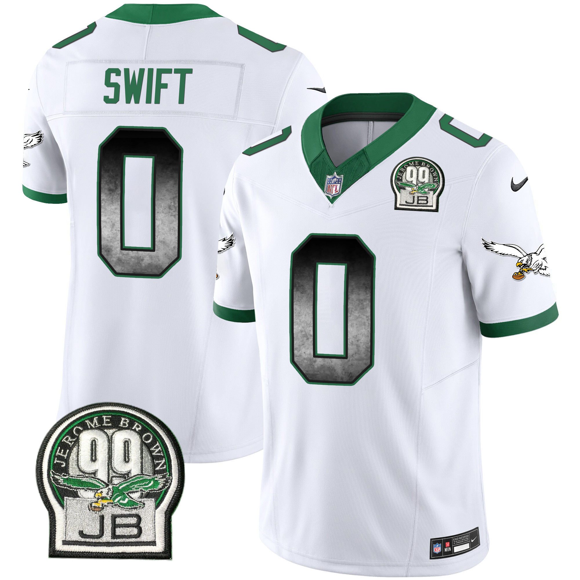 D'Andre Swift Men's Philadelphia Eagles Arch Smoke Kelly Green Vapor Kelly White Jersey - All Stitched