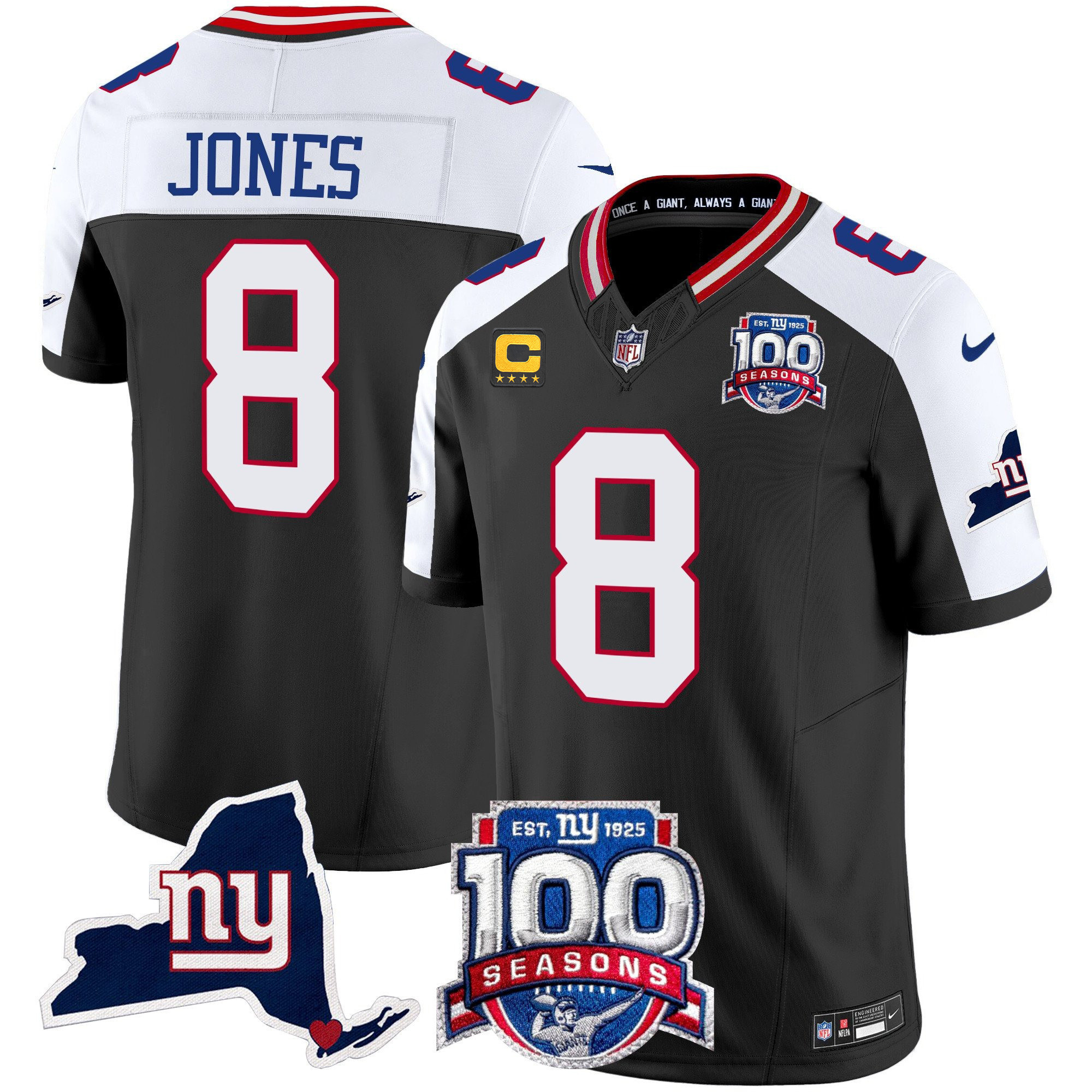 Daniel Jones Men's New York Giants 100th Season & State Patch Vapor Limited Black Alternate Jersey - All Stitched