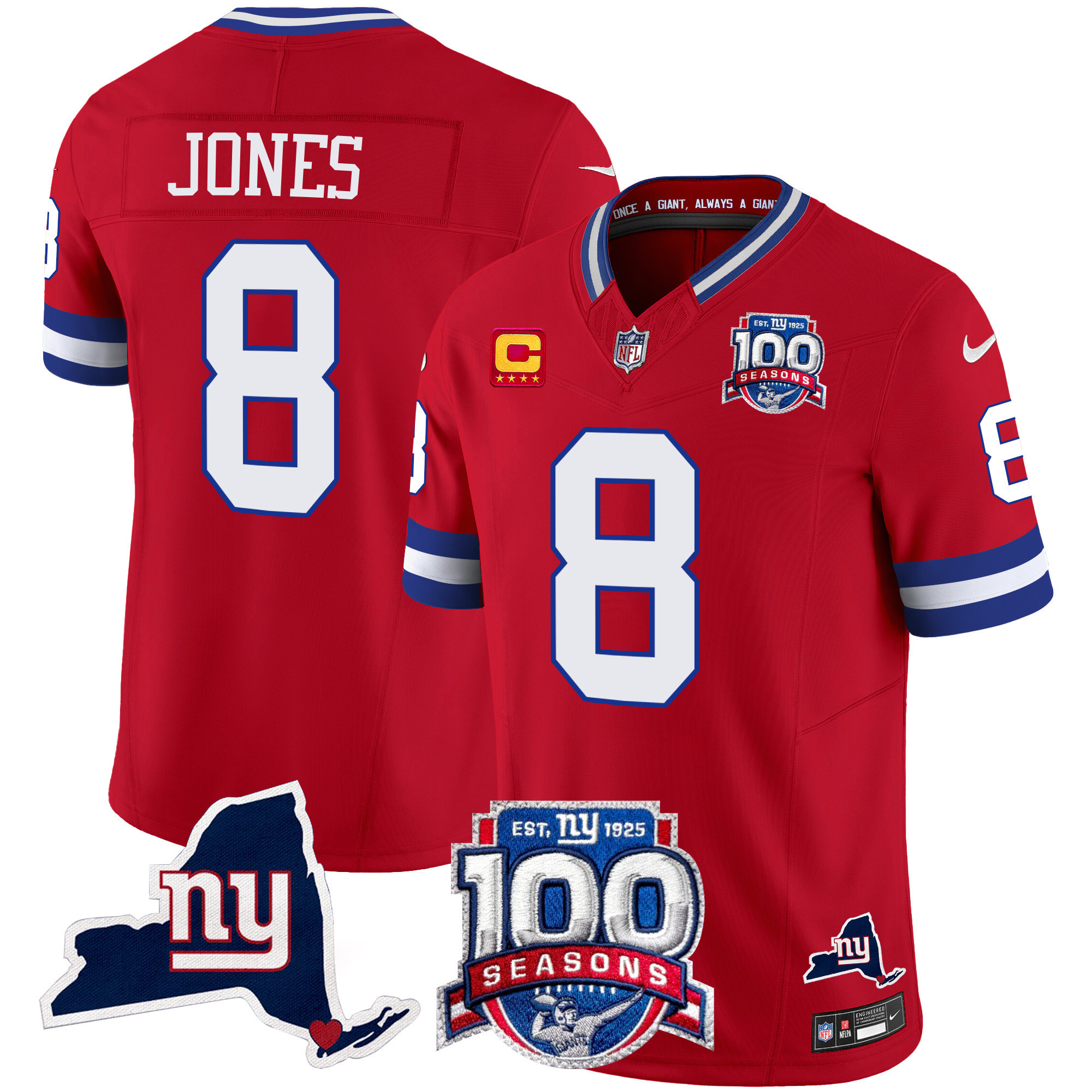 Daniel Jones Men's New York Giants 100th Season & State Patch Vapor Limited Red Jersey - All Stitched