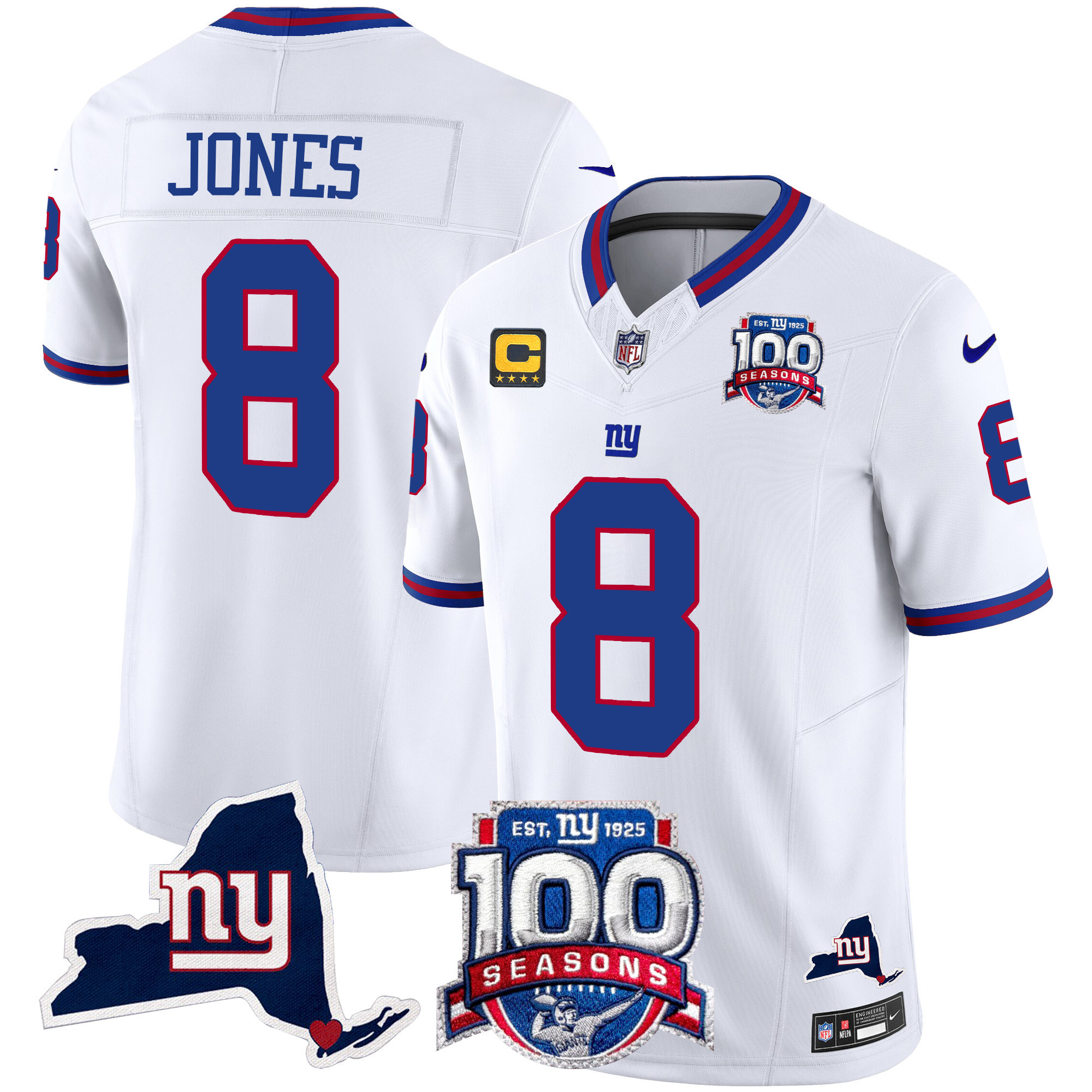 Daniel Jones Men's New York Giants 100th Season & State Patch Vapor Limited White Jersey - All Stitched