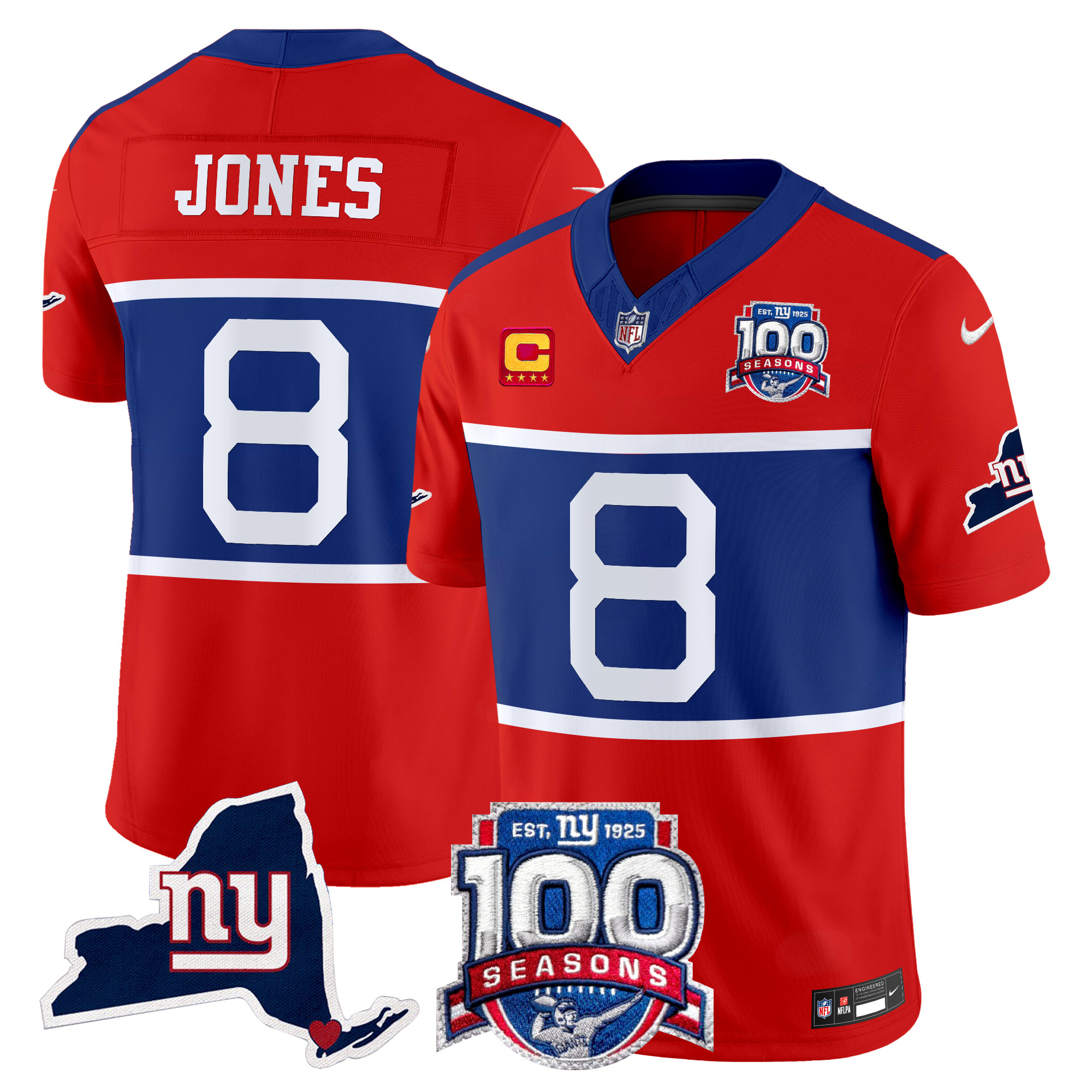 Daniel Jones Men's New York Giants 'Century Red' 100th Commemorative Vapor Red Jersey - All Stitched