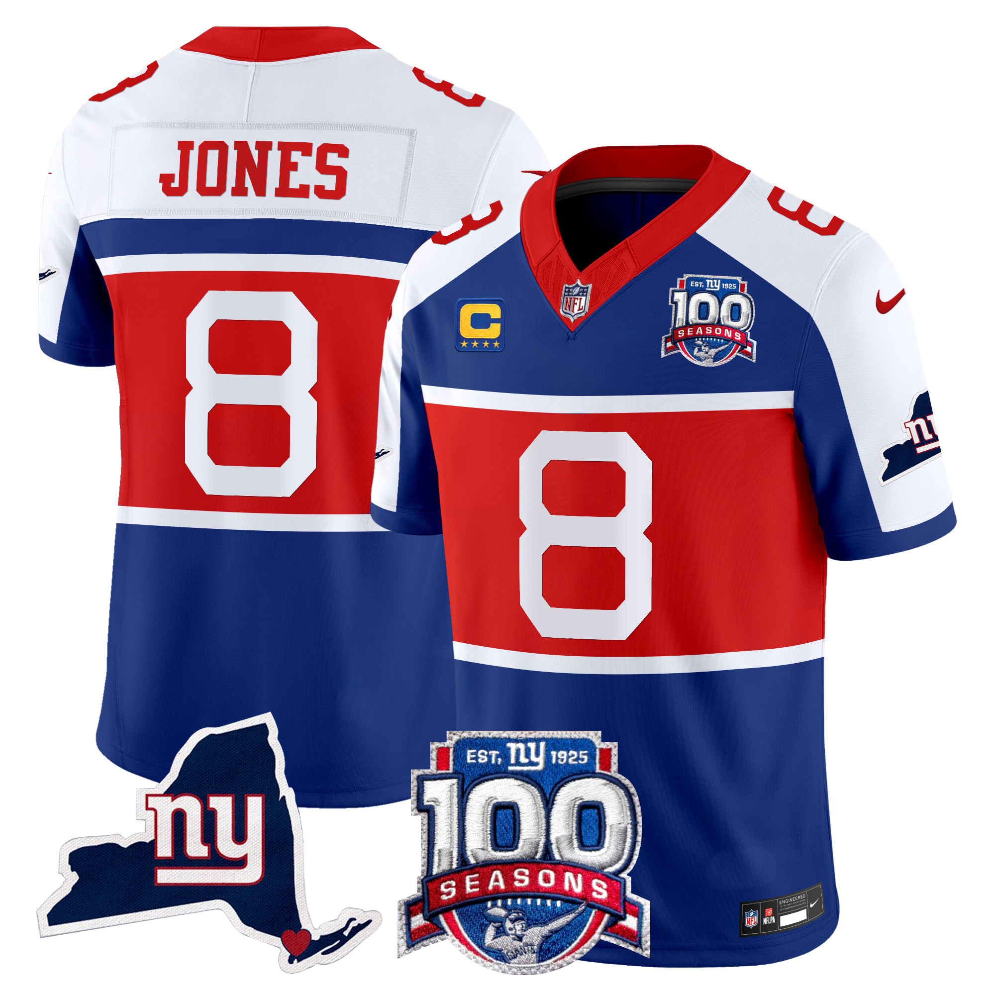 Daniel Jones Men's New York Giants 'Century Red' 100th Commemorative Vapor Royal Alternate Jersey - All Stitched