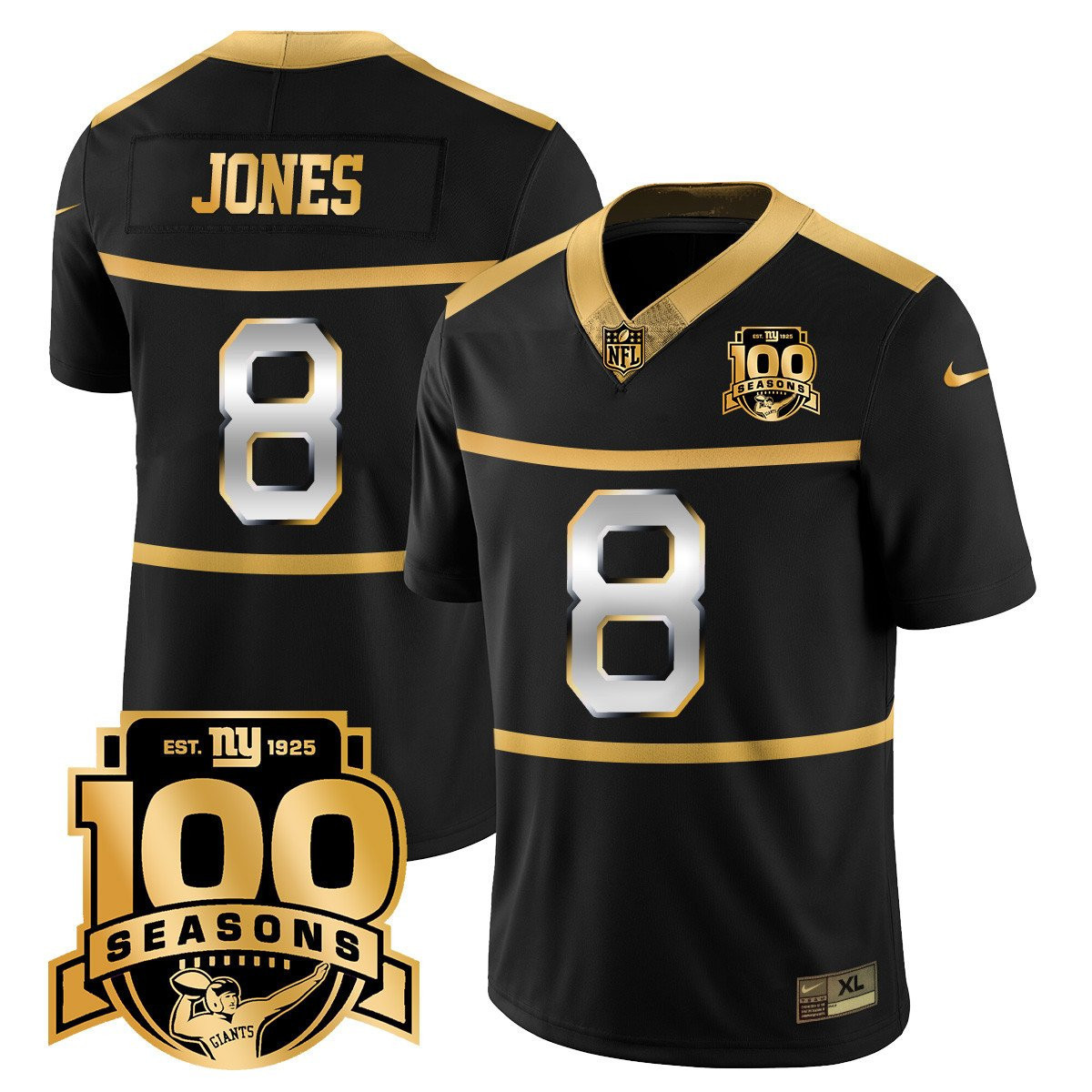 Daniel Jones Men's New York Giants 'Century Red' 100th Season Commemorative Gold Vapor Black Gold Jersey - All Stitched