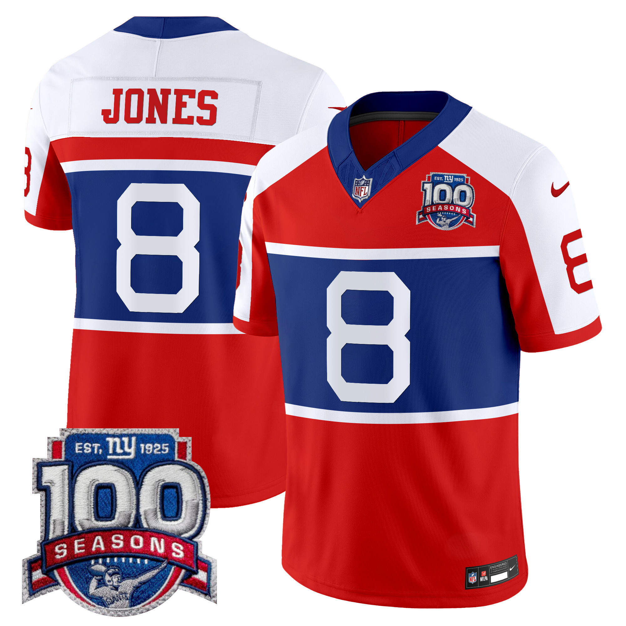 Daniel Jones Men's New York Giants 'Century Red' 100th Season Commemorative Vapor Red Alternate Jersey - All Stitched