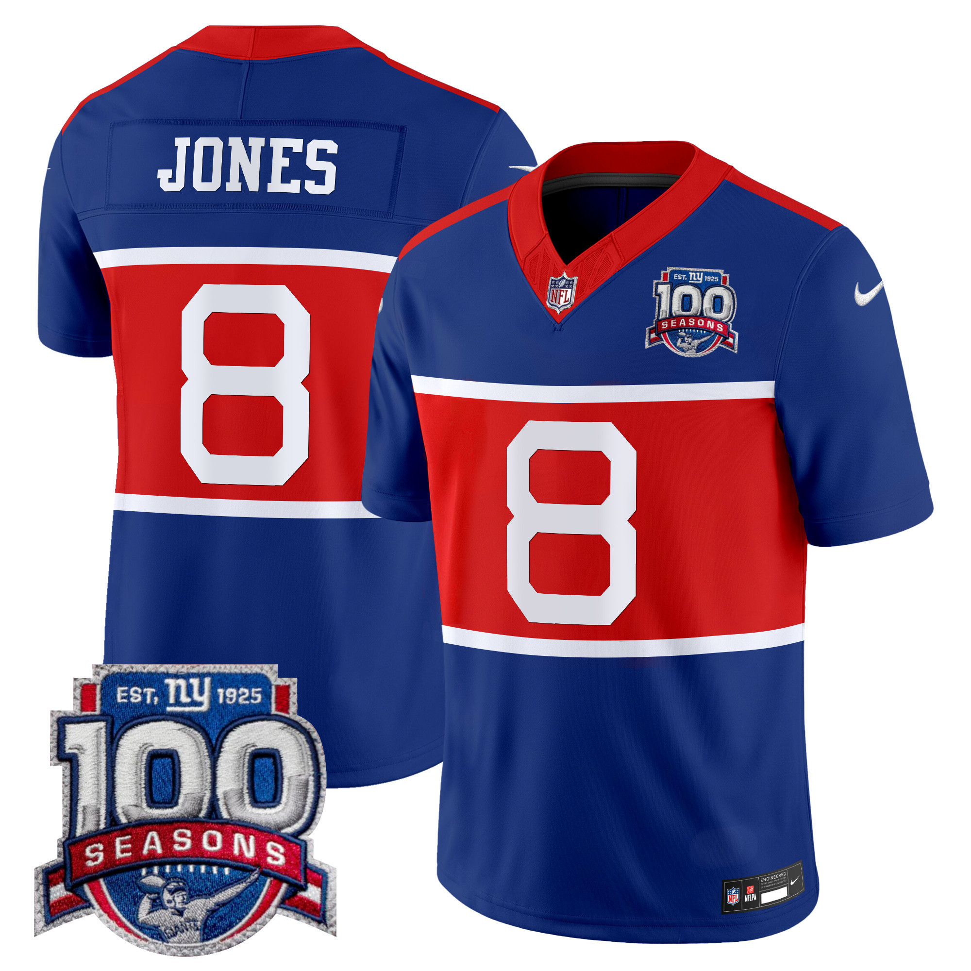 Daniel Jones Men's New York Giants 'Century Red' 100th Season Commemorative Vapor Royal Jersey - All Stitched