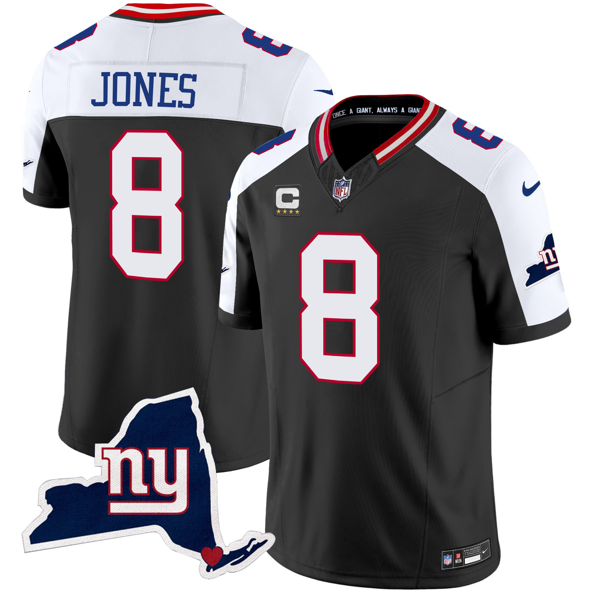 Daniel Jones Men's New York Giants New York State Map Patch Limited Black Alternate Jersey - All Stitched