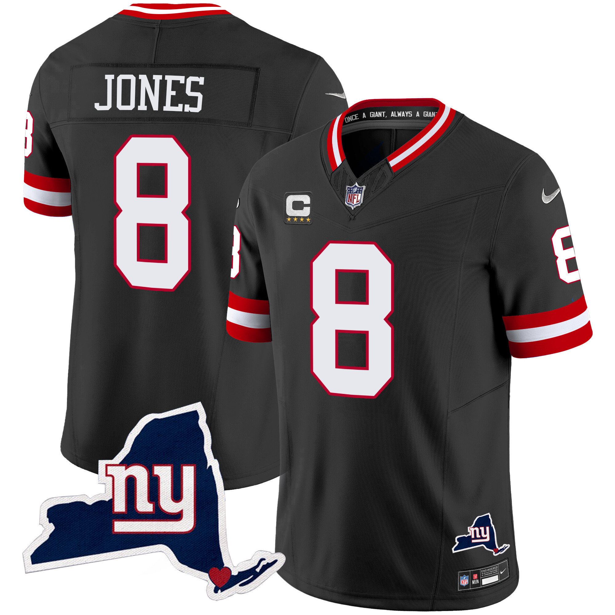 Daniel Jones Men's New York Giants New York State Map Patch Limited Black Jersey - All Stitched