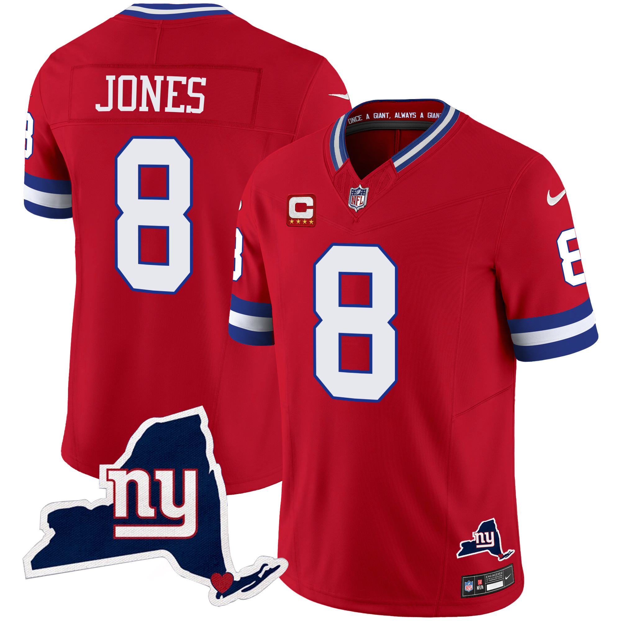 Daniel Jones Men's New York Giants New York State Map Patch Limited Red Jersey - All Stitched