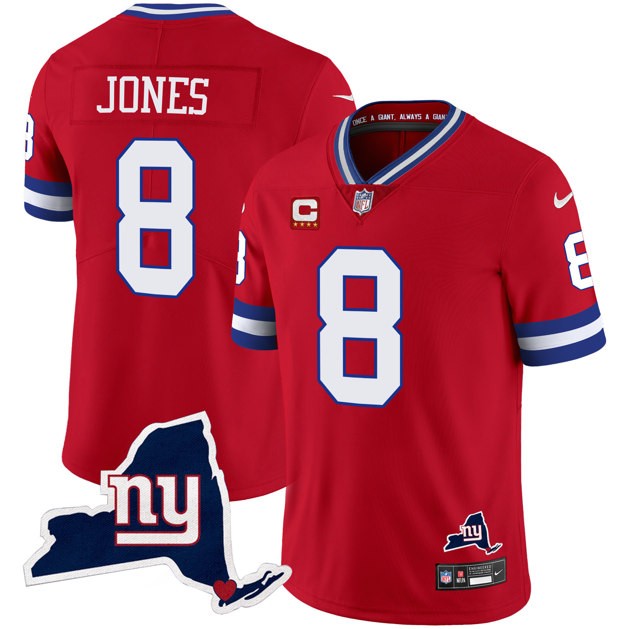 Daniel Jones Men's New York Giants New York State Map Patch Limited Red Jersey - All Stitched