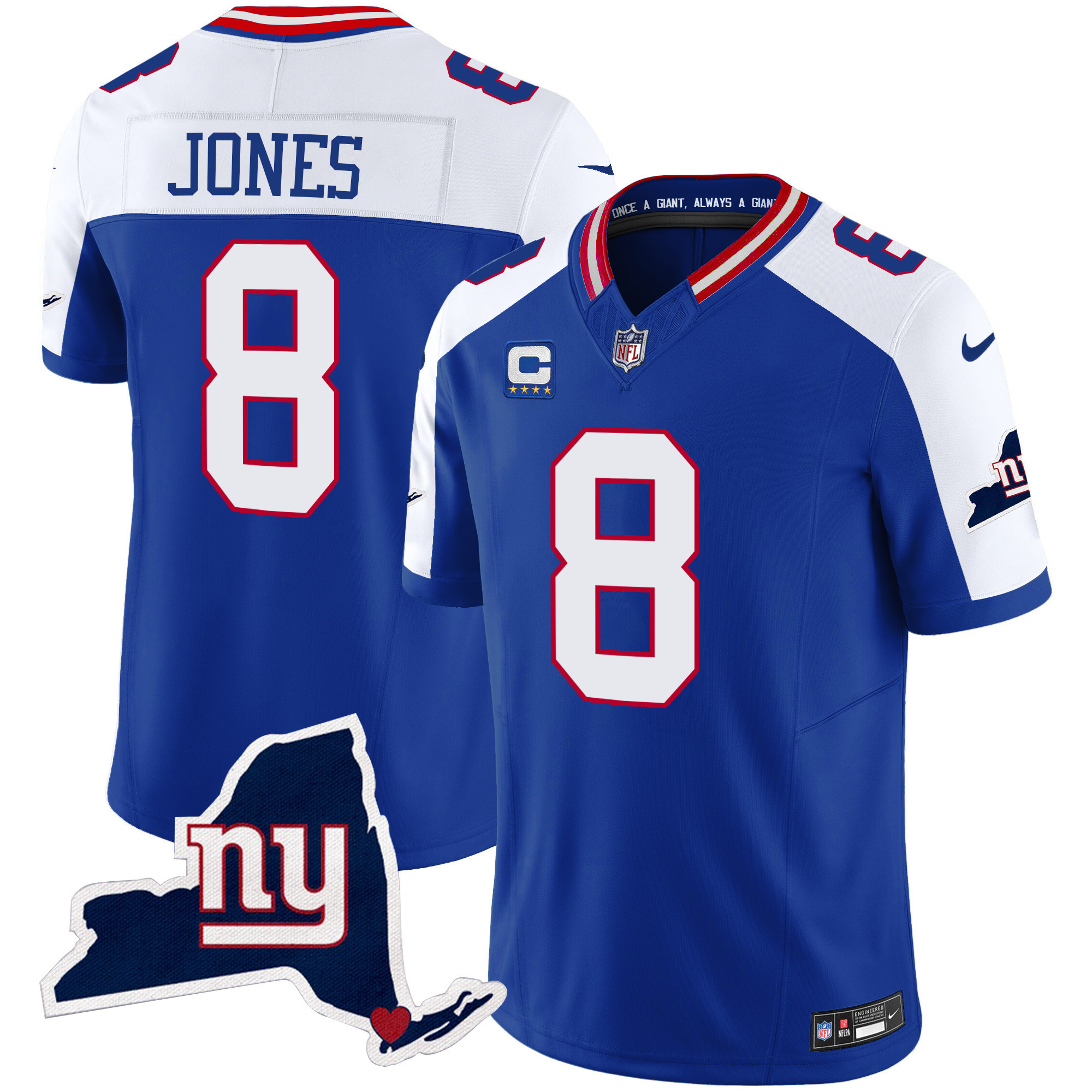 Daniel Jones Men's New York Giants New York State Map Patch Limited Royal Alternate Jersey - All Stitched