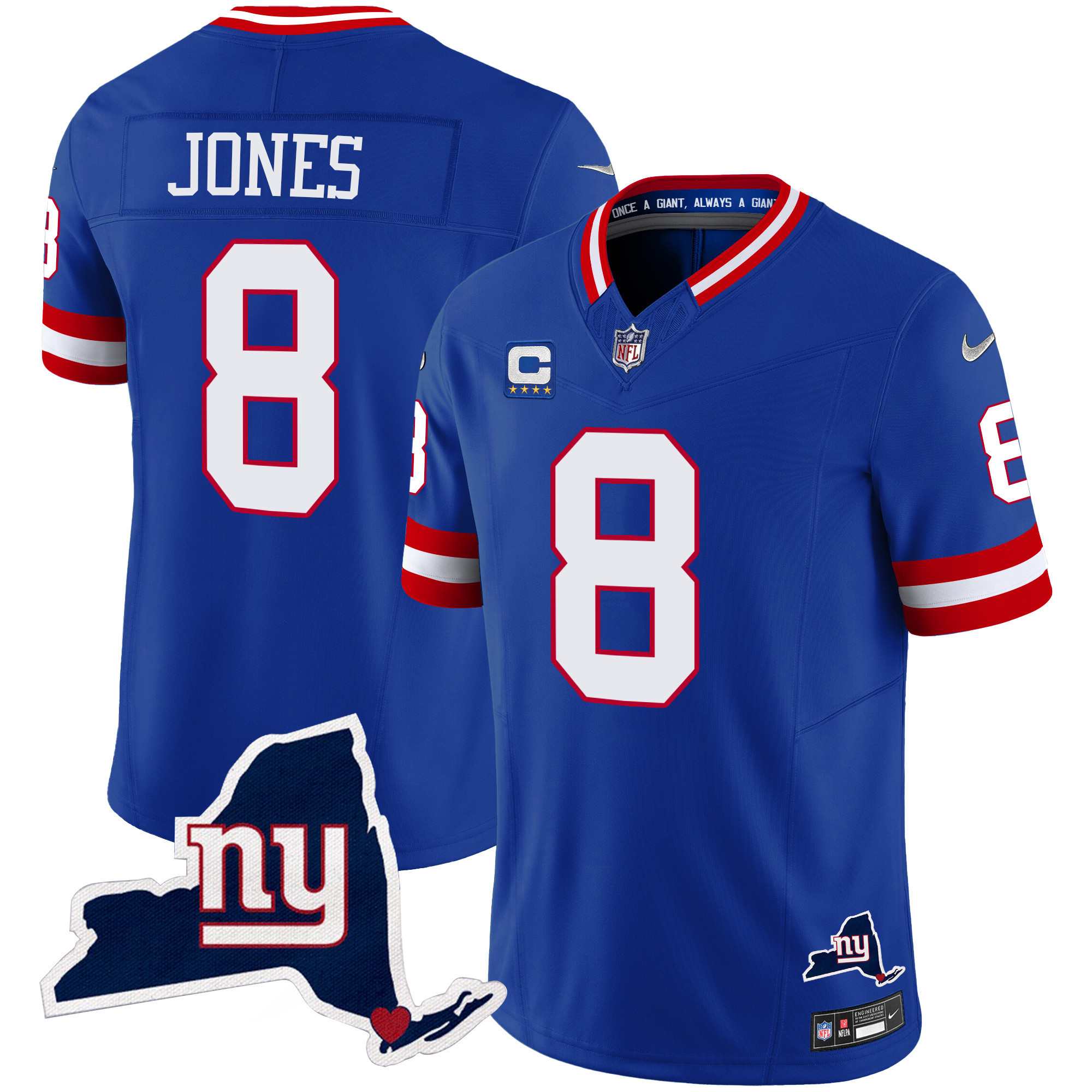 Daniel Jones Men's New York Giants New York State Map Patch Limited Royal Jersey - All Stitched