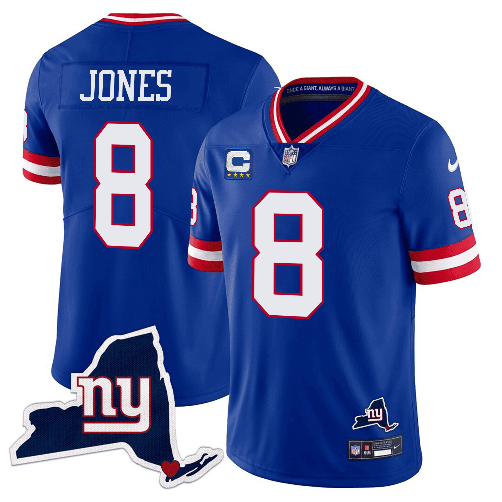 Daniel Jones Men's New York Giants New York State Map Patch Limited Royal Jersey - All Stitched