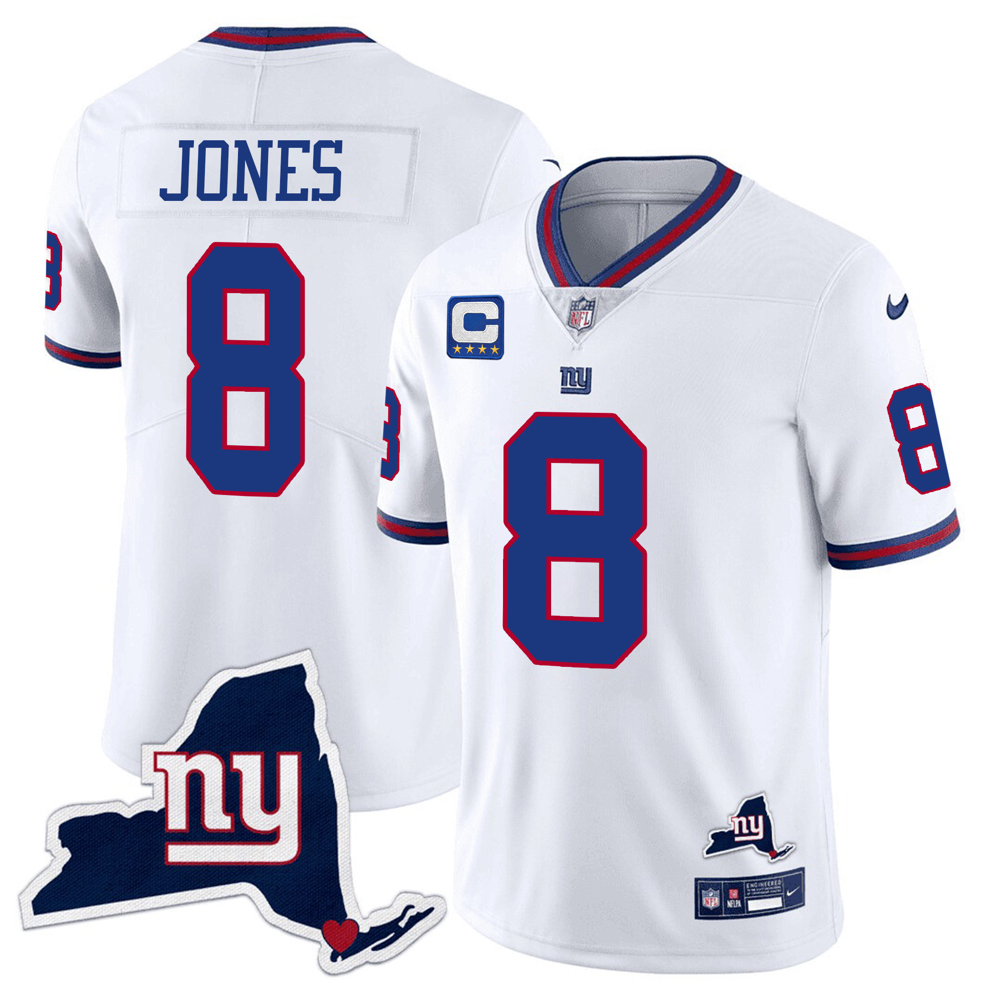 Daniel Jones Men's New York Giants New York State Map Patch Limited White Jersey - All Stitched