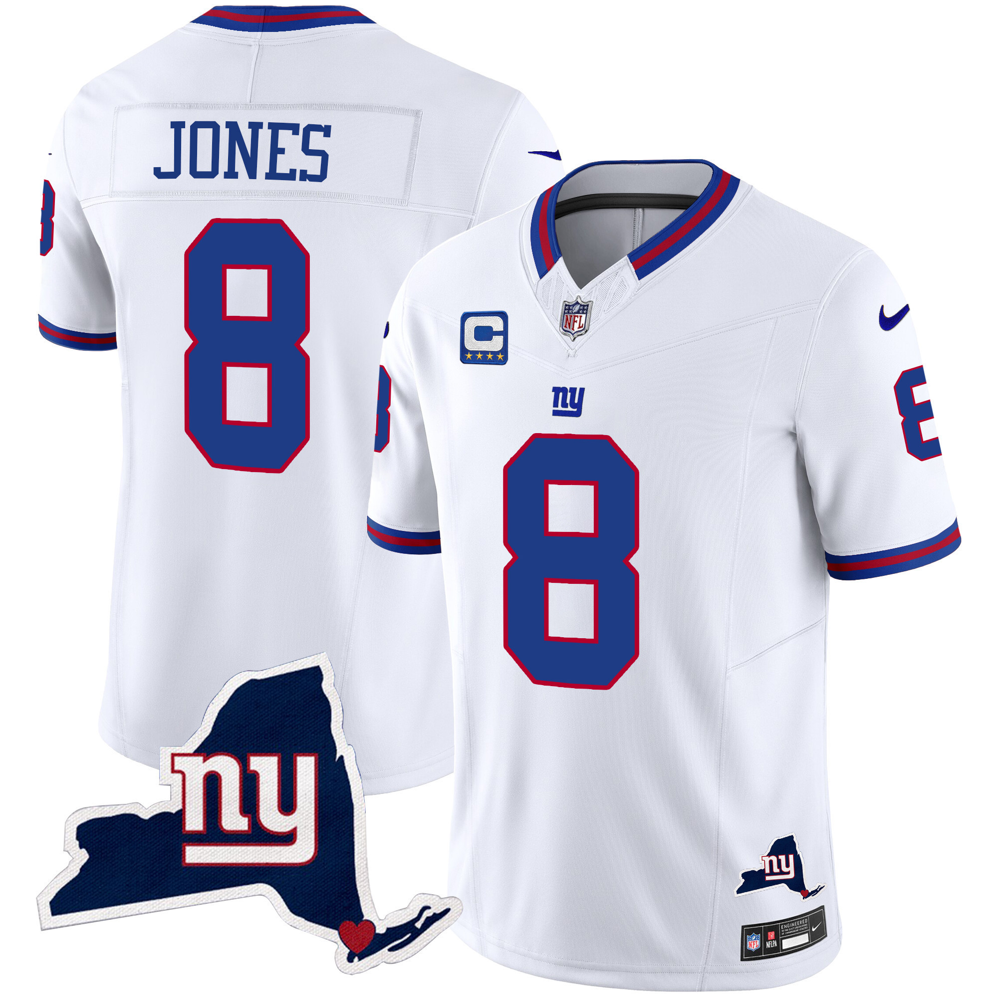 Daniel Jones Men's New York Giants New York State Map Patch Limited White Jersey - All Stitched