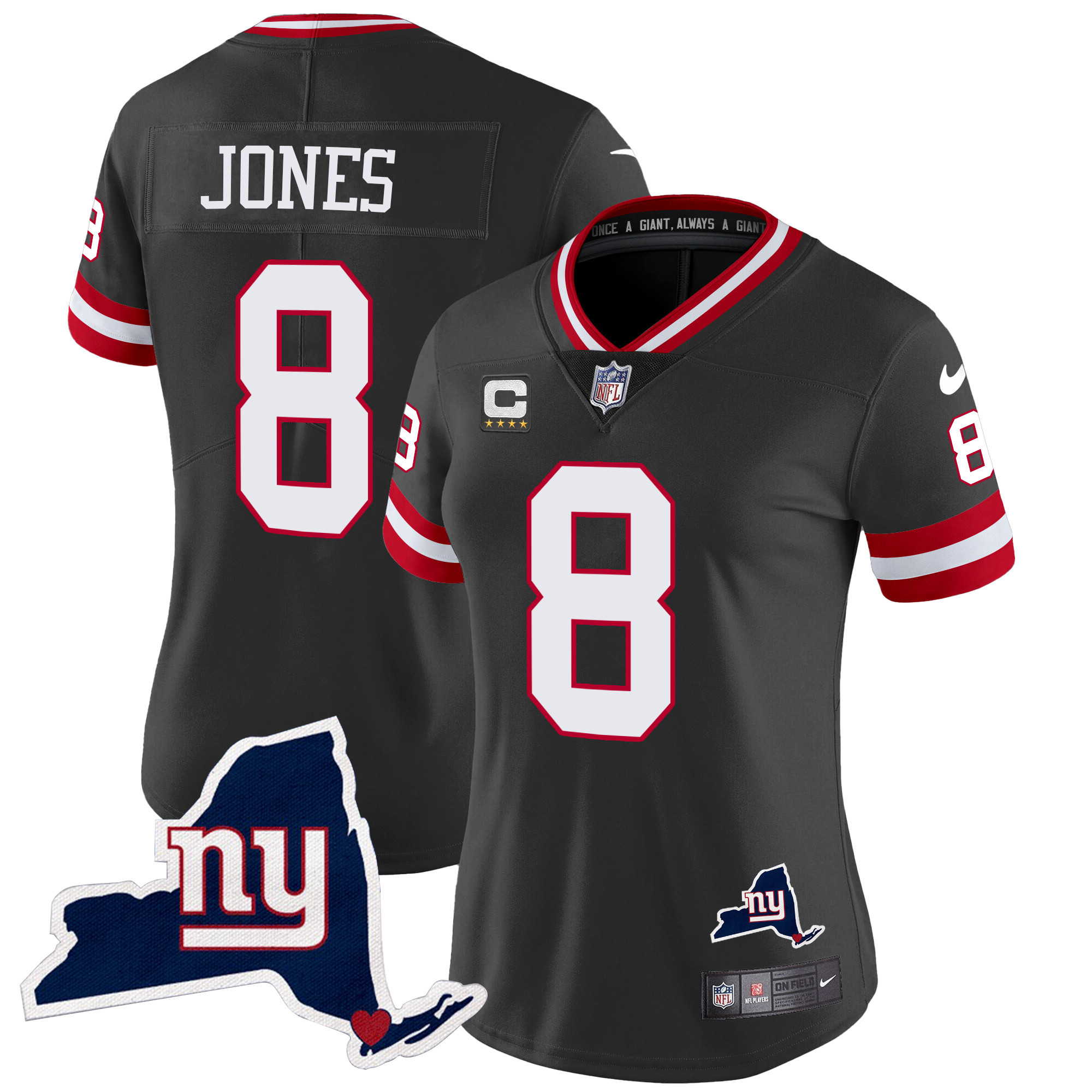 Daniel Jones Women's New York Giants New York State Map Patch Limited Black Jersey - All Stitched