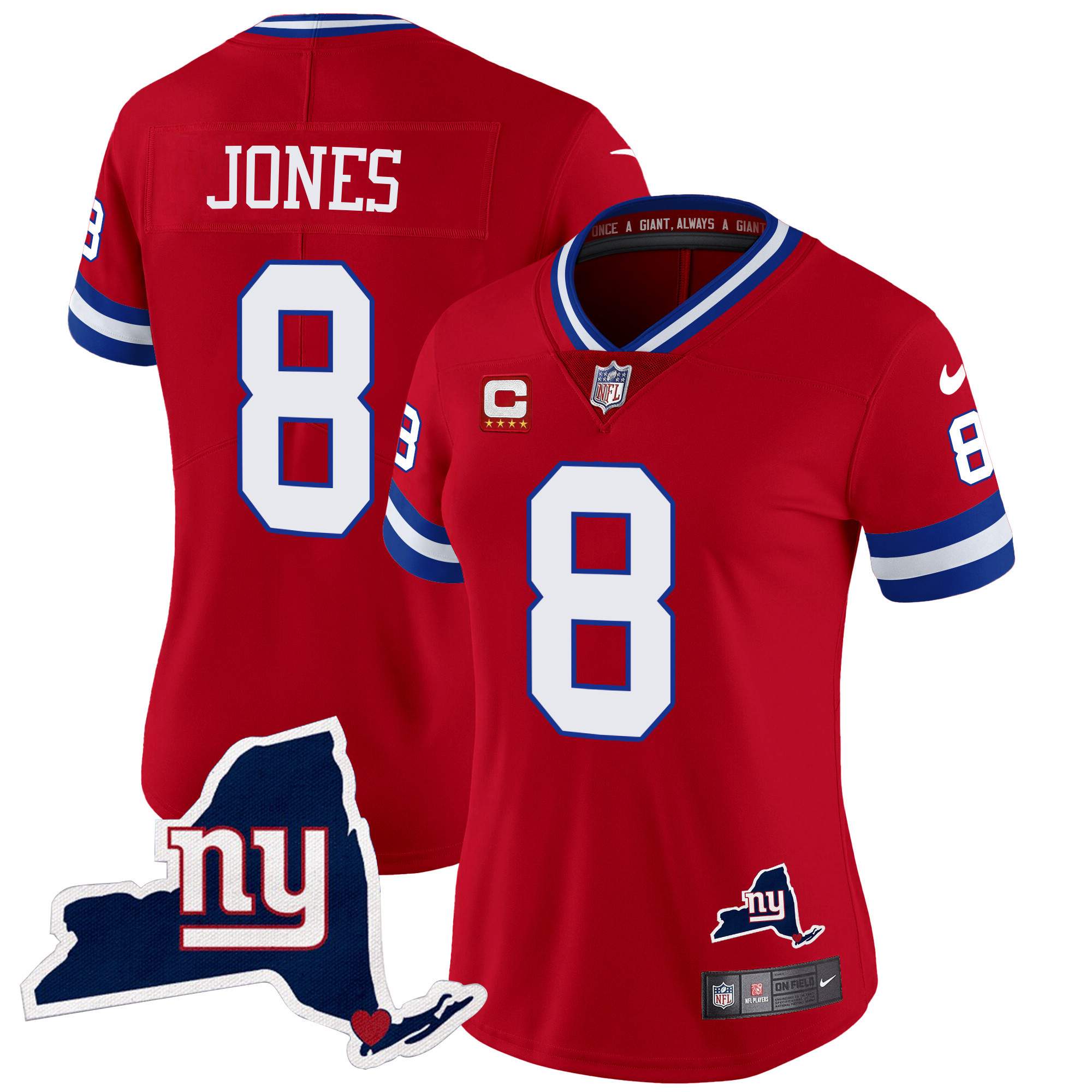 Daniel Jones Women's New York Giants New York State Map Patch Limited Red Jersey - All Stitched