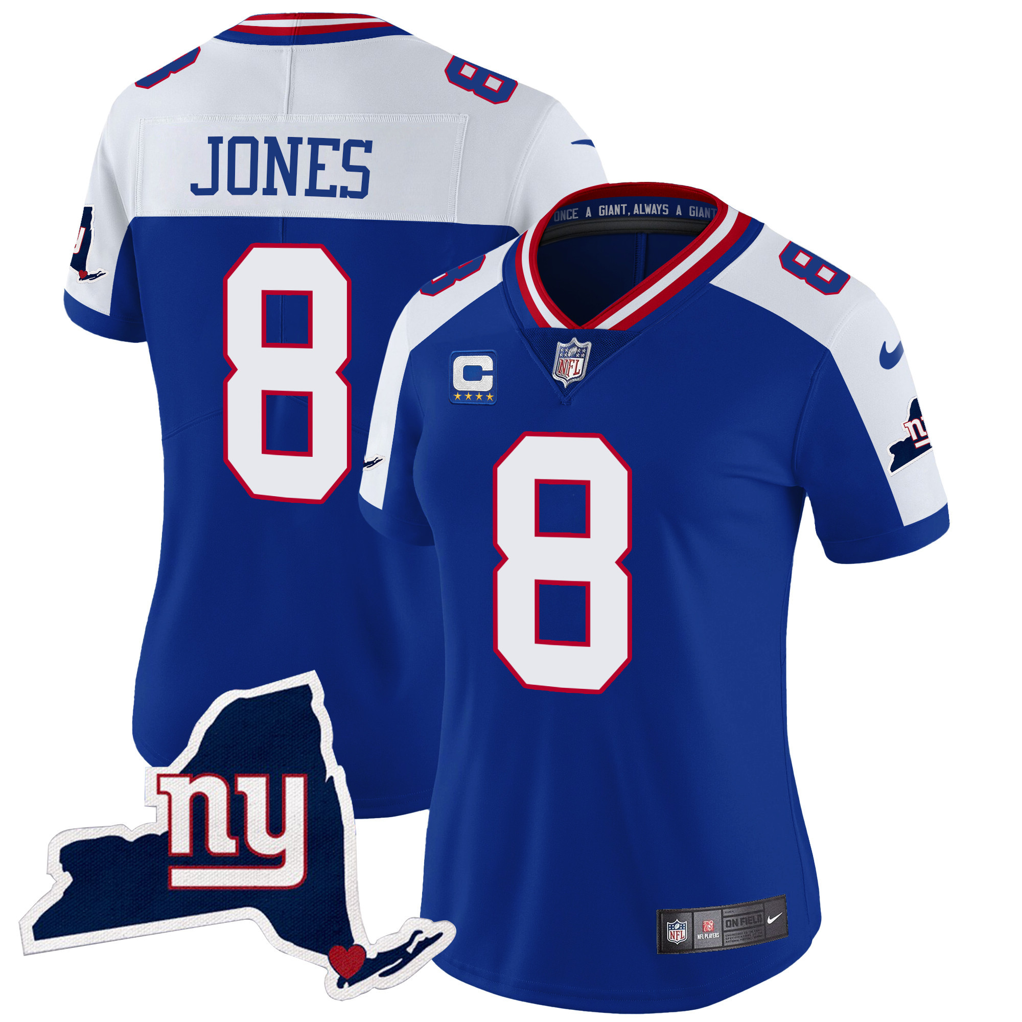 Daniel Jones Women's New York Giants New York State Map Patch Limited Royal Alternate Jersey - All Stitched