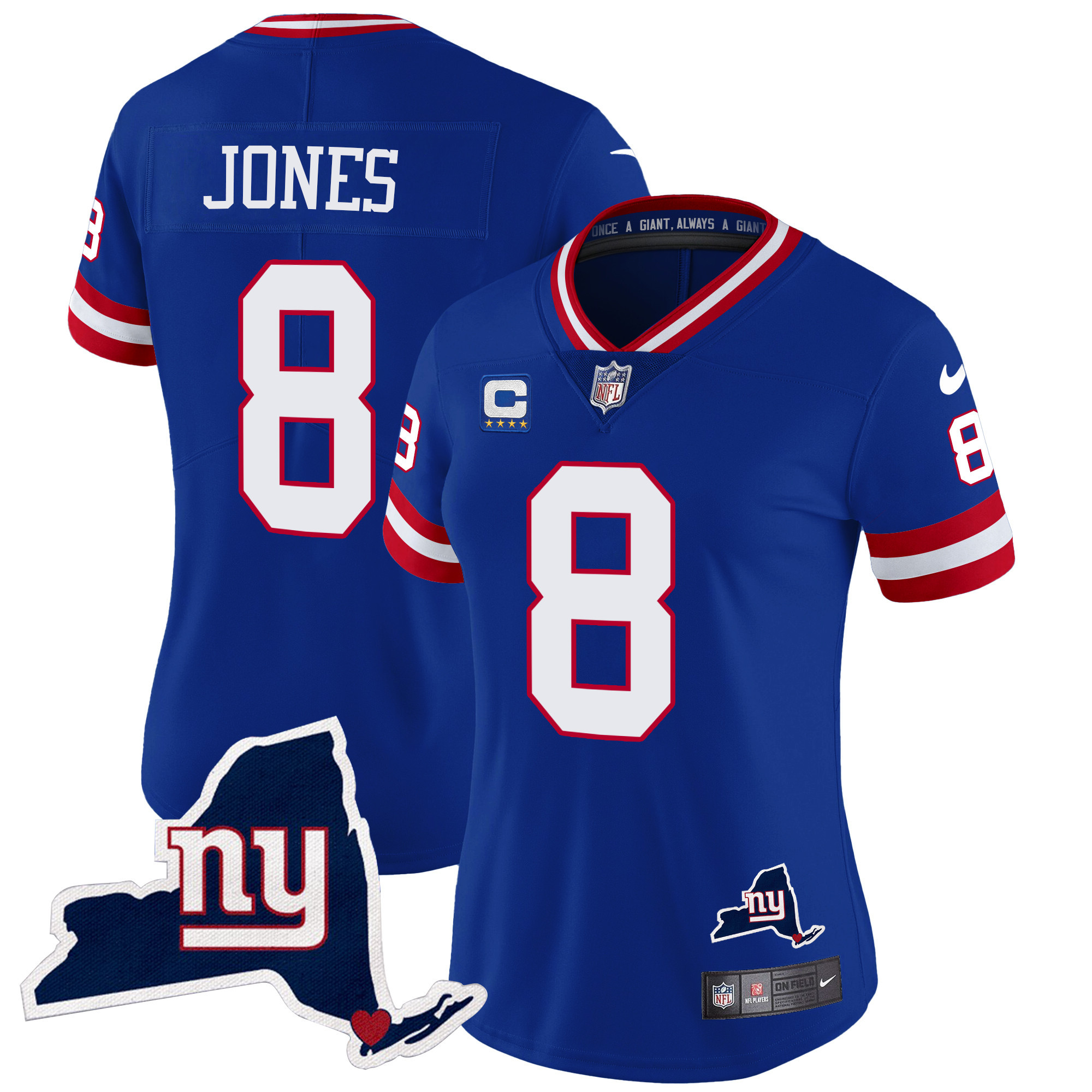 Daniel Jones Women's New York Giants New York State Map Patch Limited Royal Jersey - All Stitched