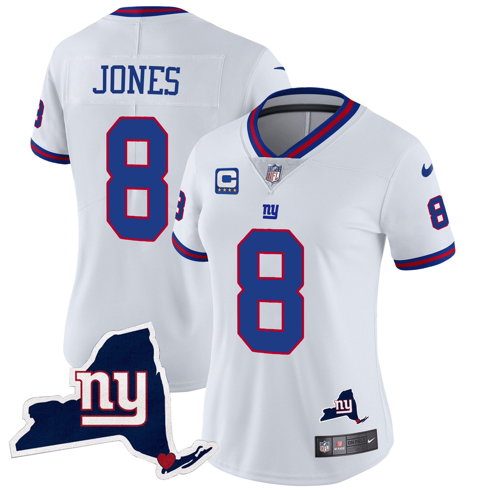Daniel Jones Women's New York Giants New York State Map Patch Limited White Jersey - All Stitched