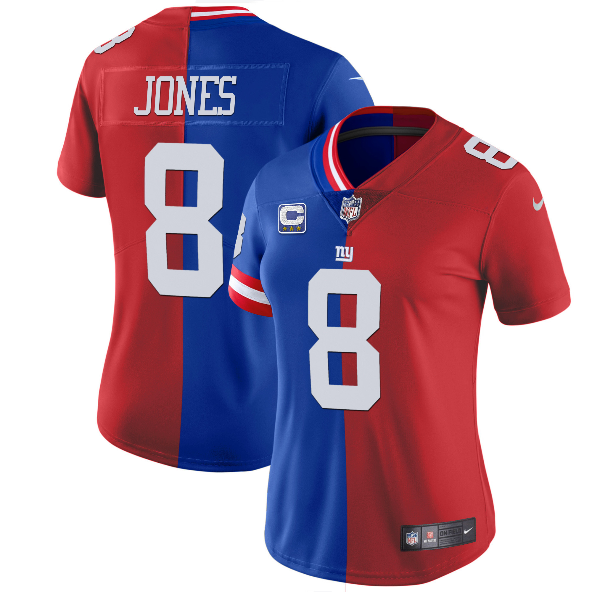 Daniel Jones Women's New York Giants Split Vapor Royal Red Jersey - All Stitched