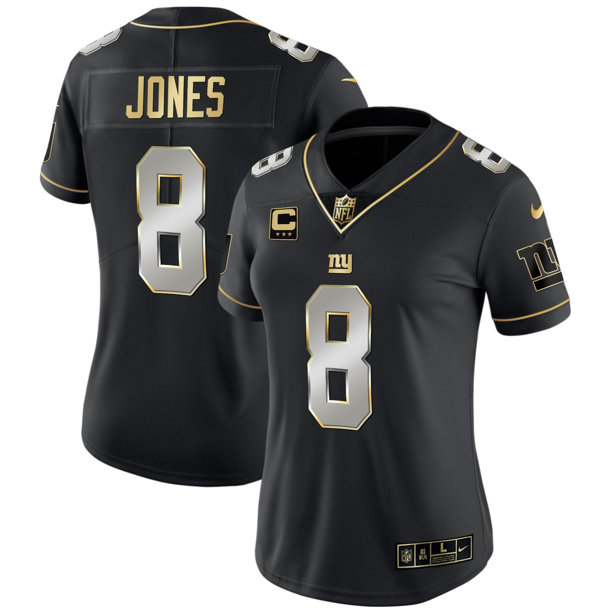 Daniel Jones Women's New York Giants Vapor Gold Black Limited Jersey - All Stitched