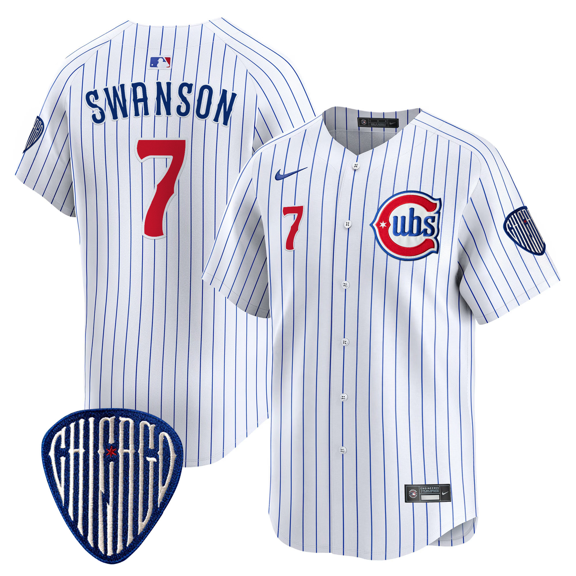 Dansby Swanson Men's Chicago Cubs Blue Alternate Vapor Premier Limited Pinstripe Jersey - All Stitched