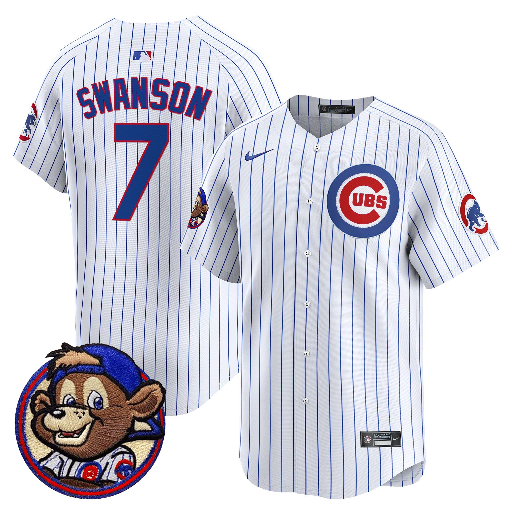 Dansby Swanson Men's Chicago Cubs Clark Patch Vapor Premier Limited Pinstripe Jersey - All Stitched