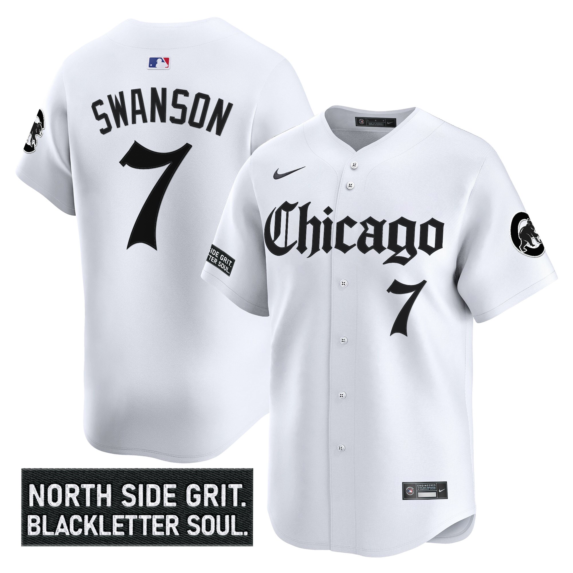 Dansby Swanson Men's Chicago Cubs 'Gothic North Side Edition' Vapor Premier Limited White Jersey V2 - All Stitched