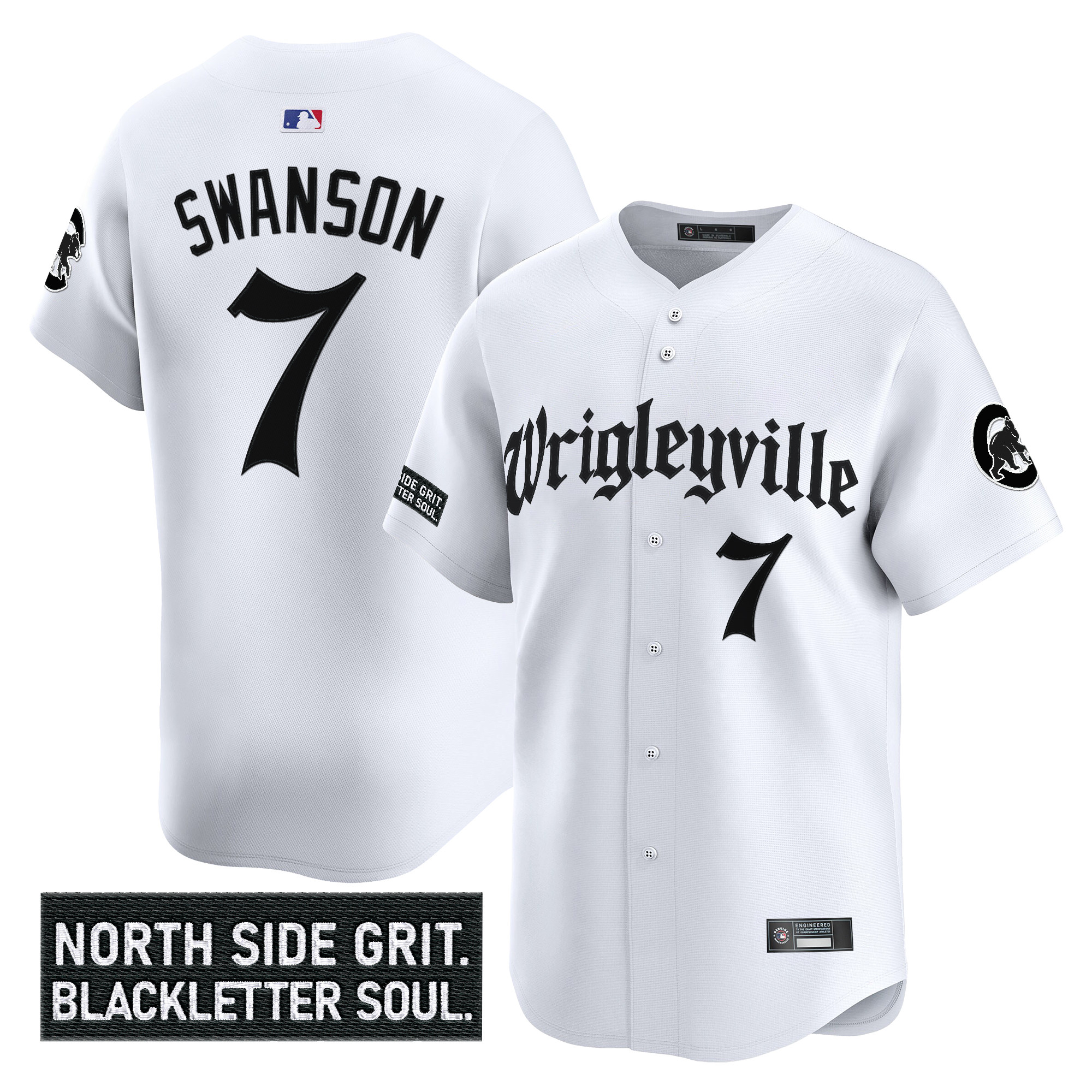 Dansby Swanson Men's Chicago Cubs 'Gothic North Side Edition' Vapor Premier Limited White Jersey V2 - All Stitched