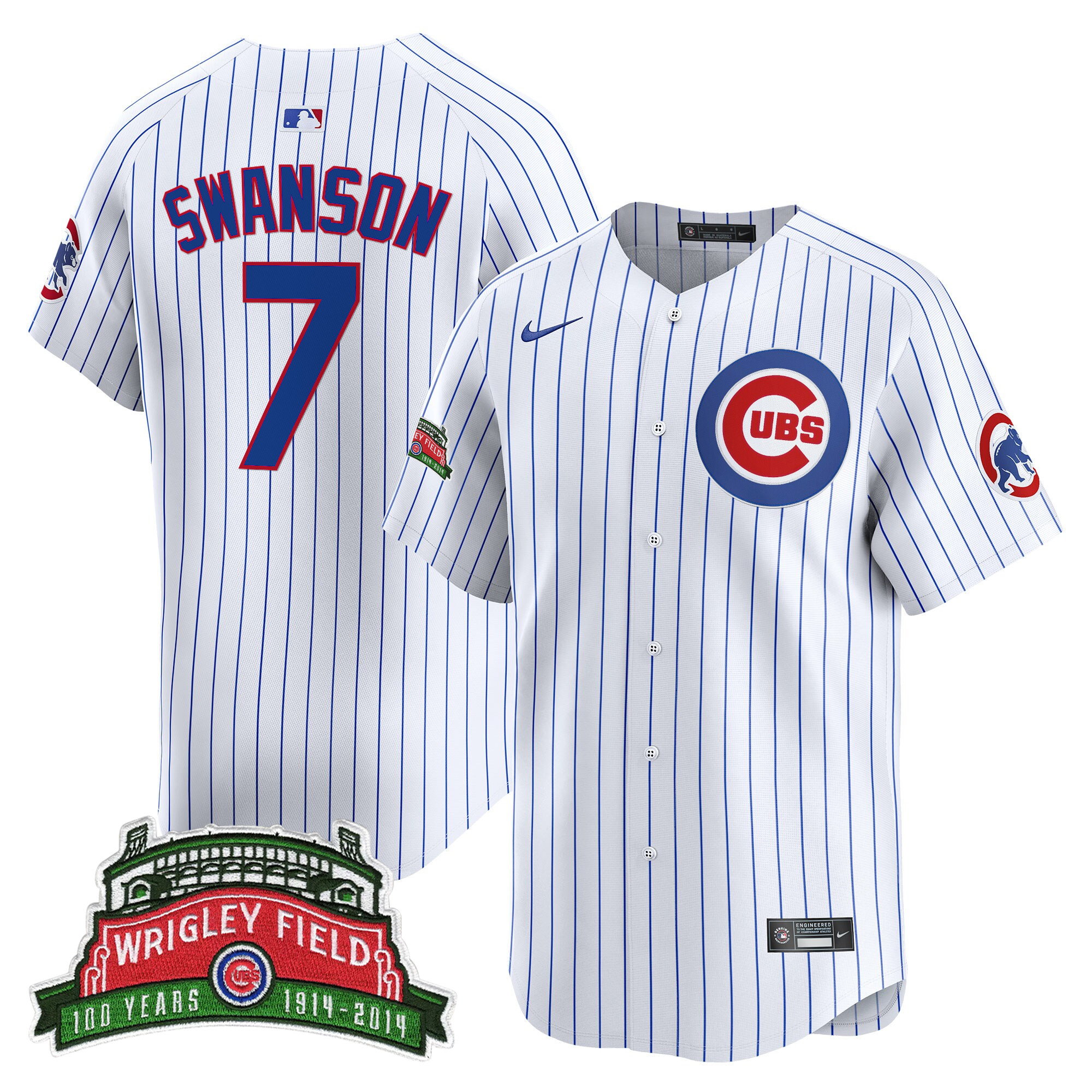 Dansby Swanson Men's Chicago Cubs Wrigley Field Style Vapor Premier Limited Pinstripe Jersey - All Stitched