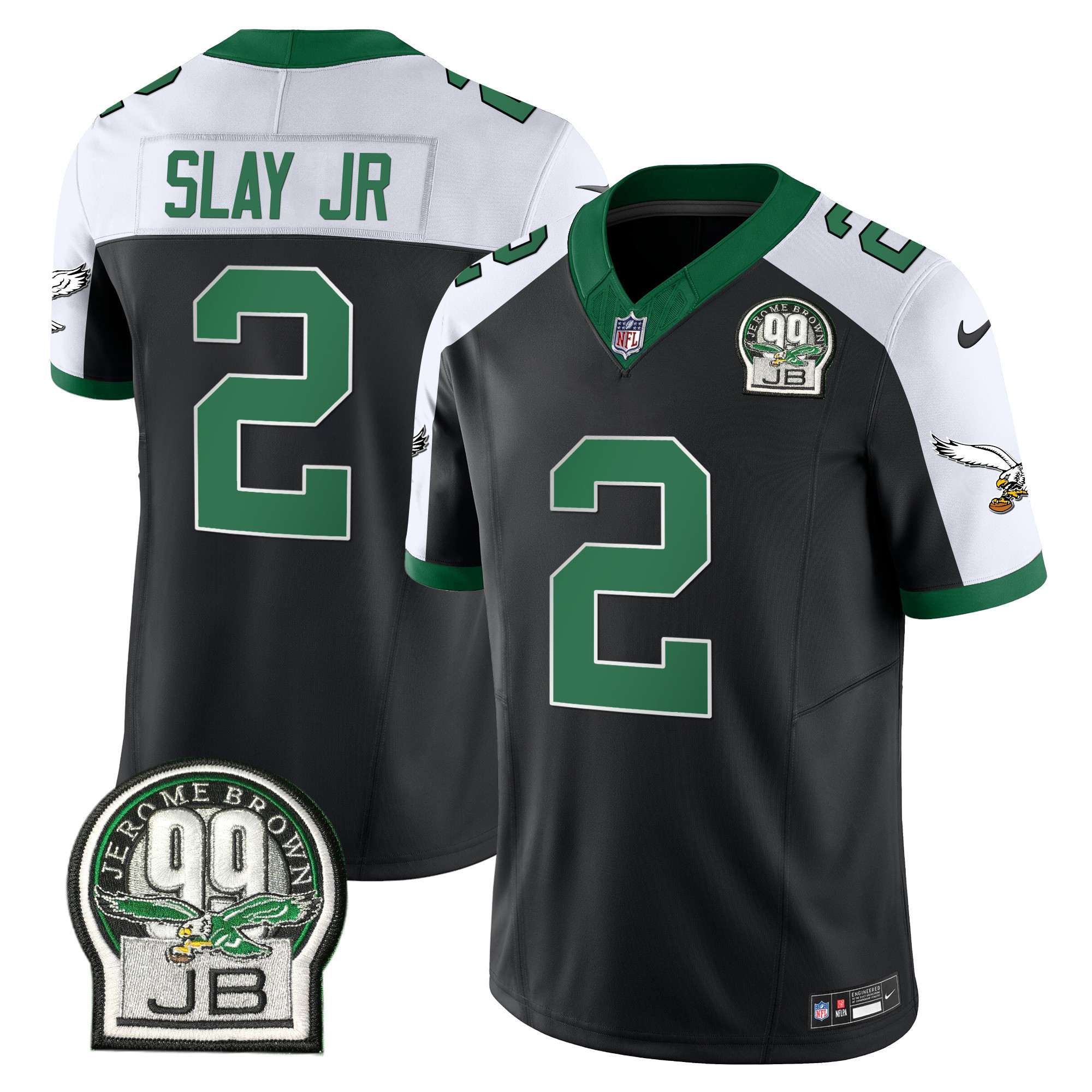 Darius Slay Jr. Men's Philadelphia Eagles Jerome Brown Patch Kelly Green Alternate Black Alternate Jersey - All Stitched