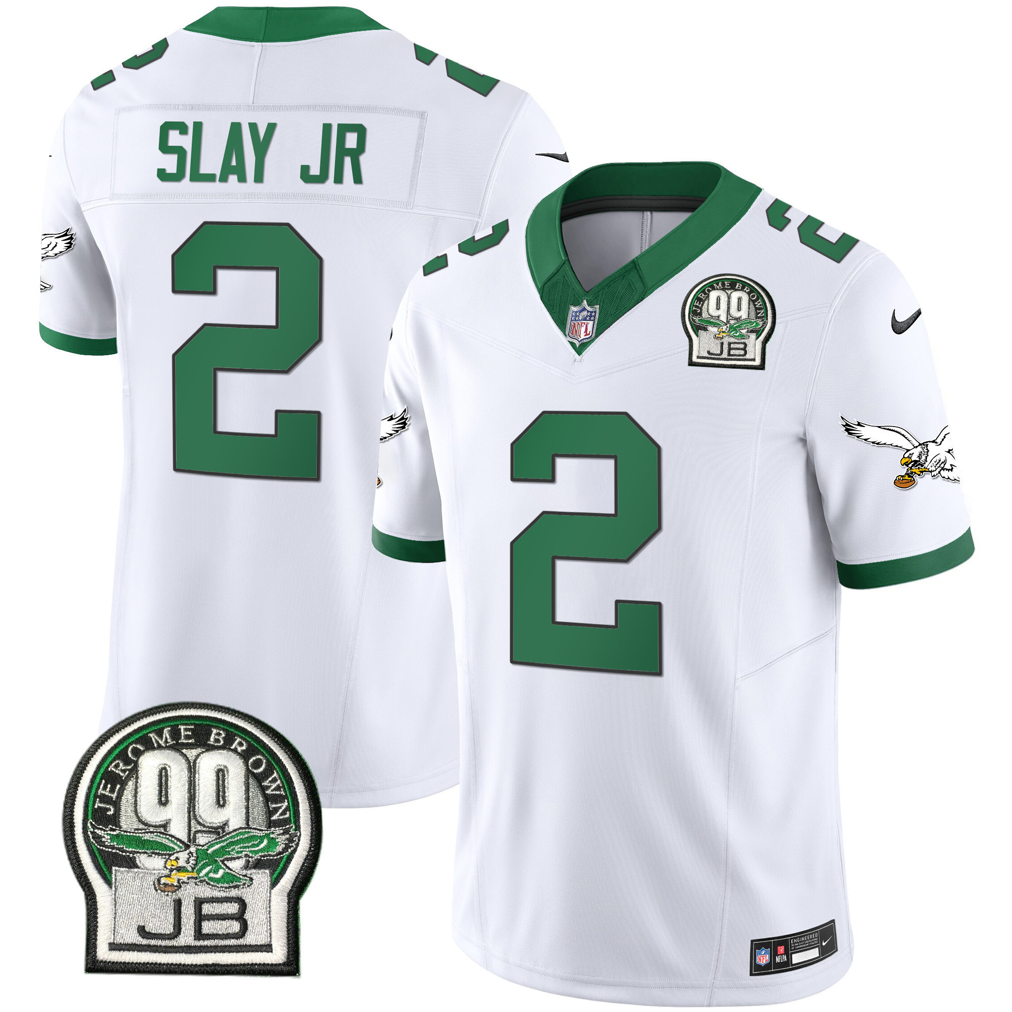 Darius Slay Jr. Men's Philadelphia Eagles Jerome Brown Patch Kelly Green Alternate Kelly White Jersey - All Stitched